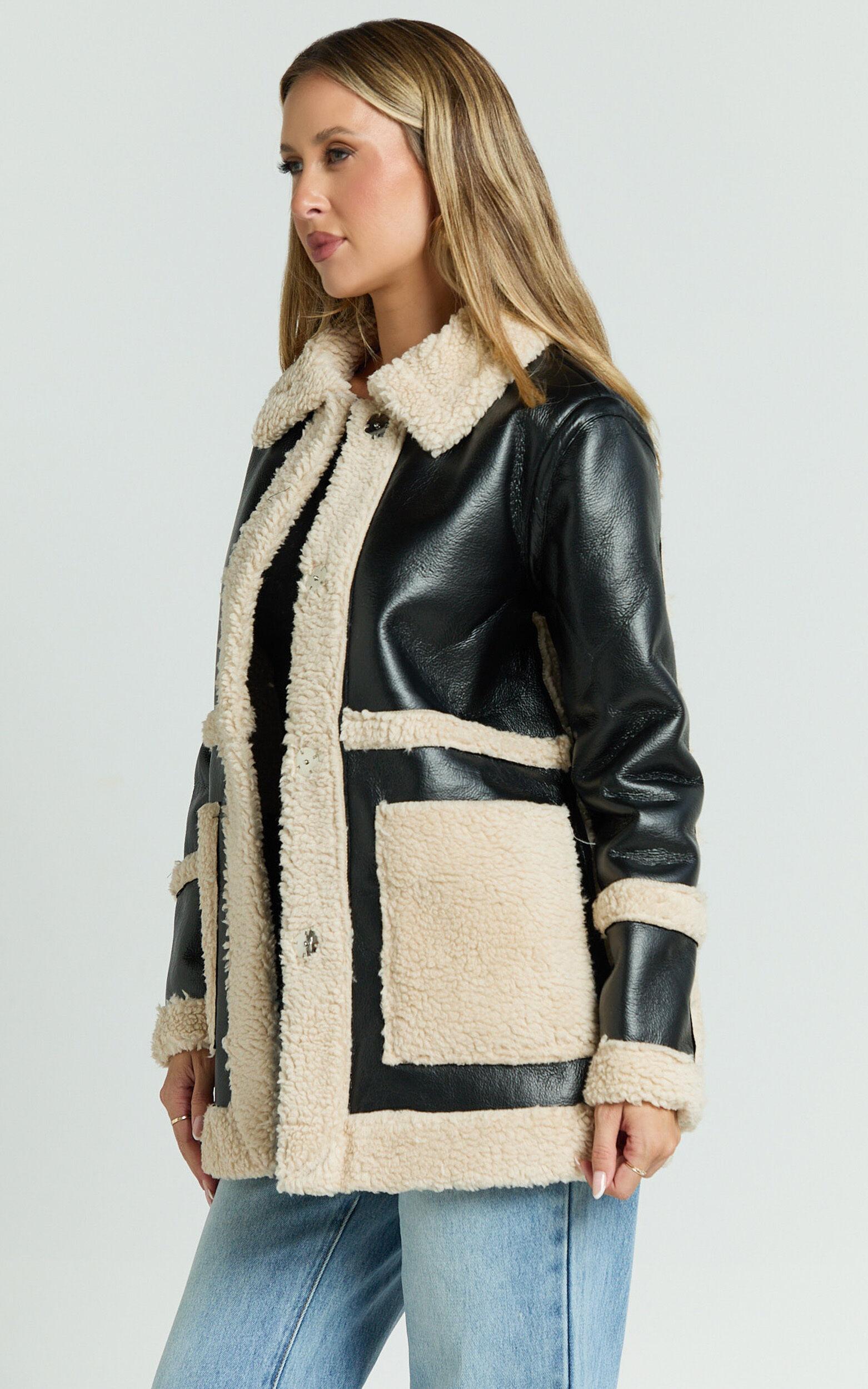 Ruth Jacket - Faux Shearling Aviator Jacket in Black Product Image