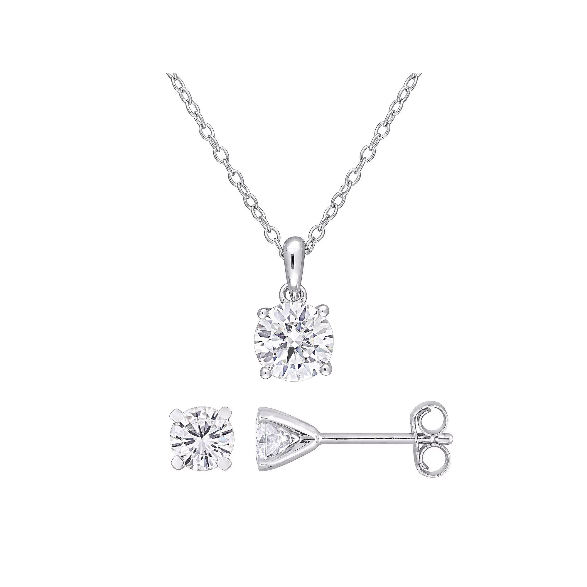 Stella Grace Sterling Silver Lab-Created Moissanite Solitaire Earrings & Pendant Necklace Set, Women's, Size: 18" Product Image