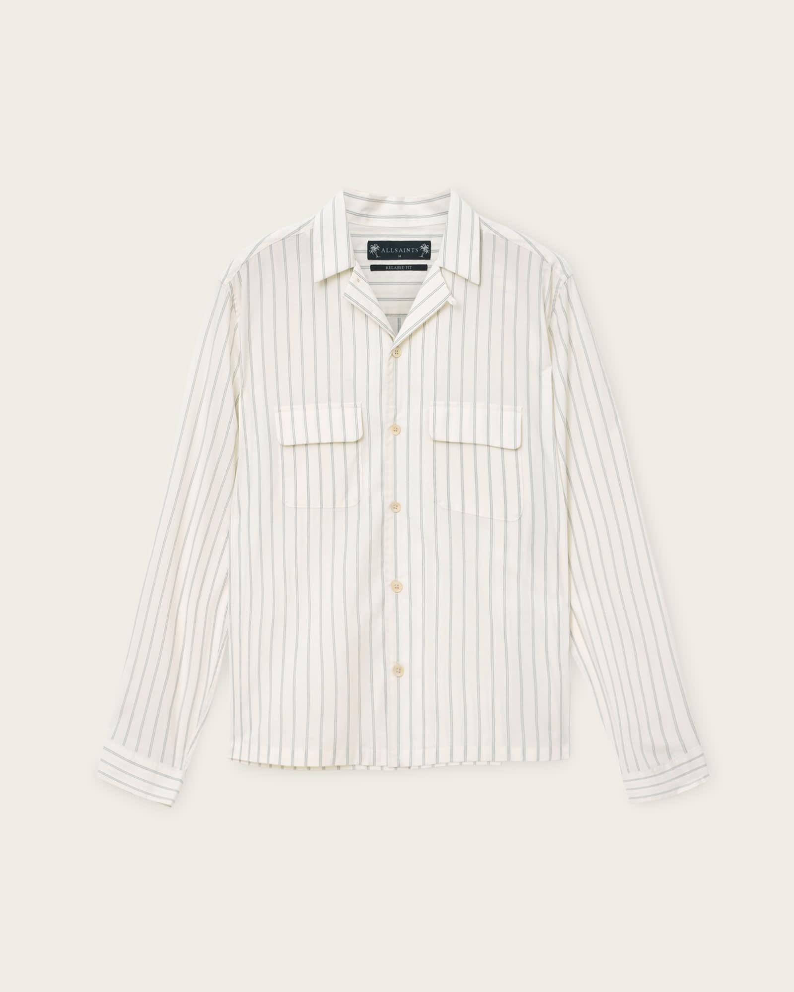 Stanley Striped Long Sleeve Shirt SOAP WHITE | ALLSAINTS US Product Image