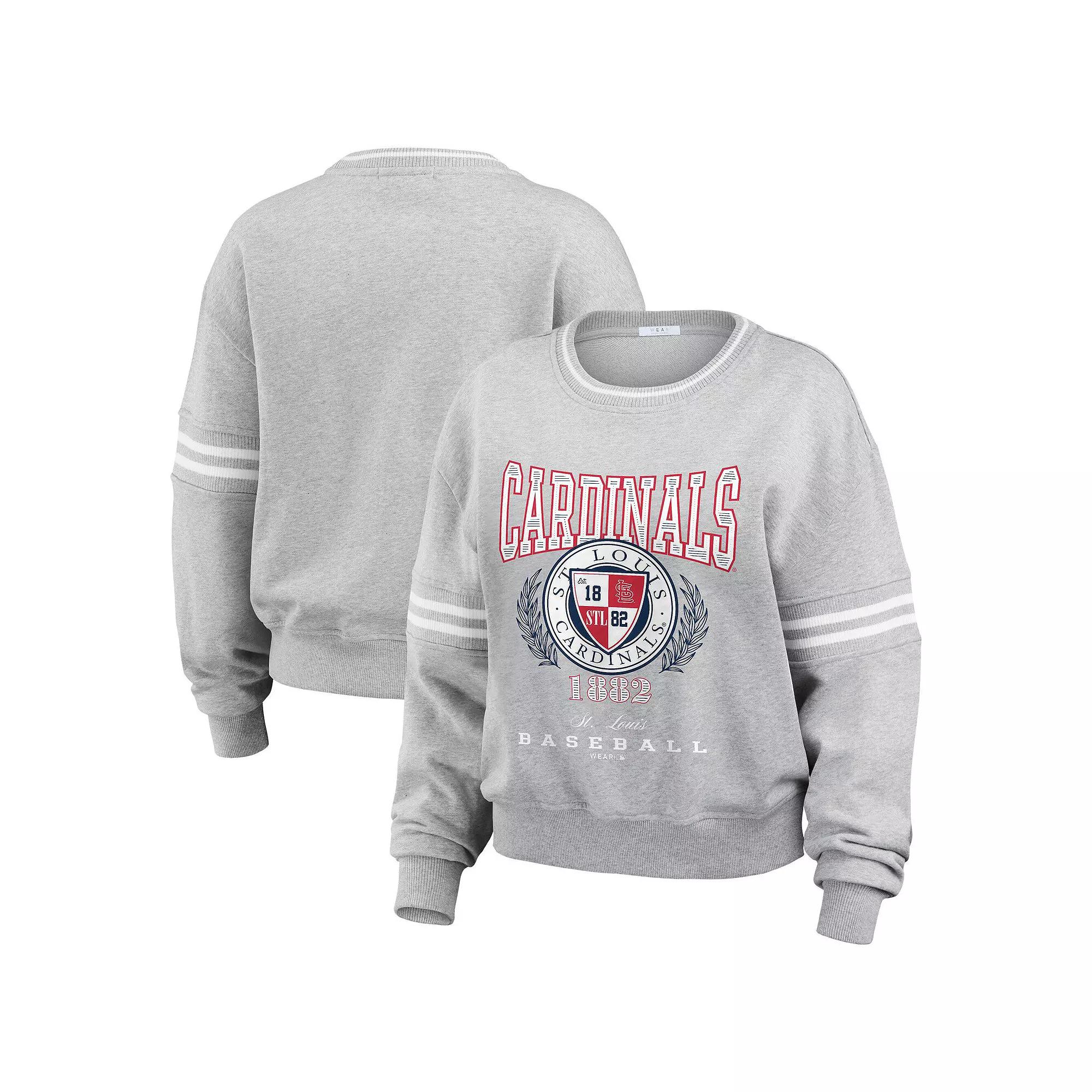 Women's WEAR by Erin Andrews Heather Gray St. Louis Cardinals Domestic Crest Pullover Sweatshirt,  Product Image