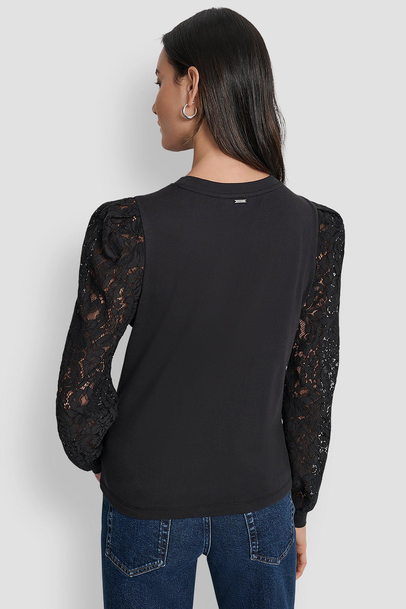 LACE PUFF LONG SLEEVE CREW NECK TEE Product Image