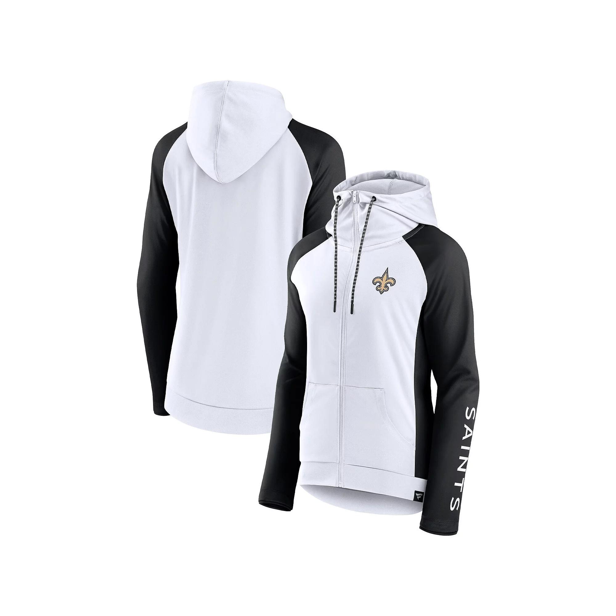 Women's Fanatics Branded White/Black New Orleans Saints End Around Raglan Full-Zip Hoodie,  Product Image