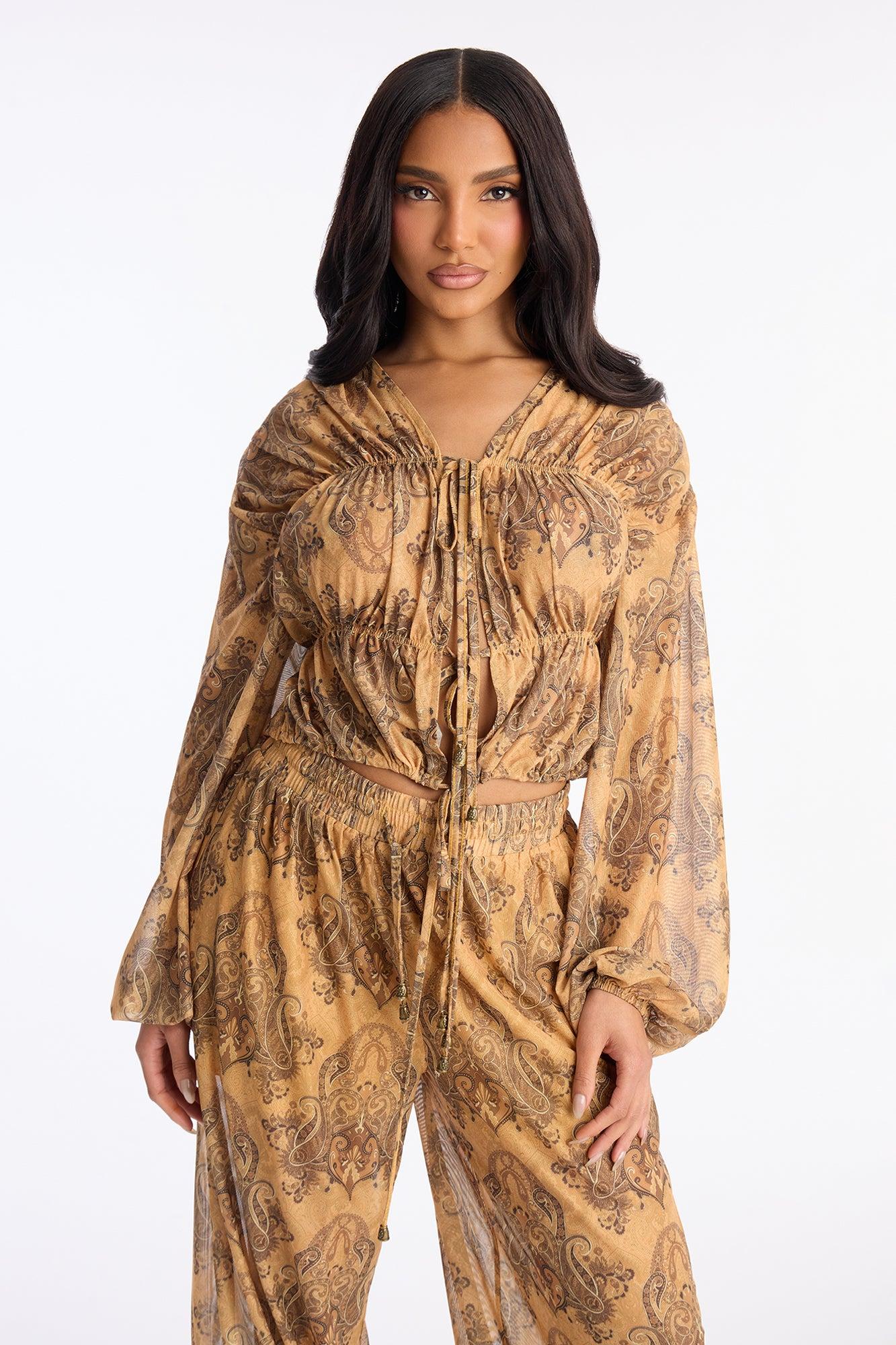 Petra Paisley Mesh Pant Set - Mustard Female Product Image