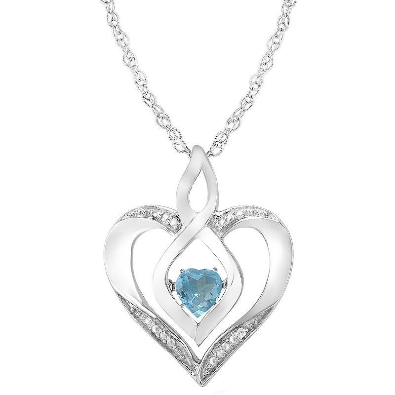 Sterling Silver Gemstone & Diamond Accent Heart Pendant Necklace, Women's, Size: 18", Created Blue Blue Product Image