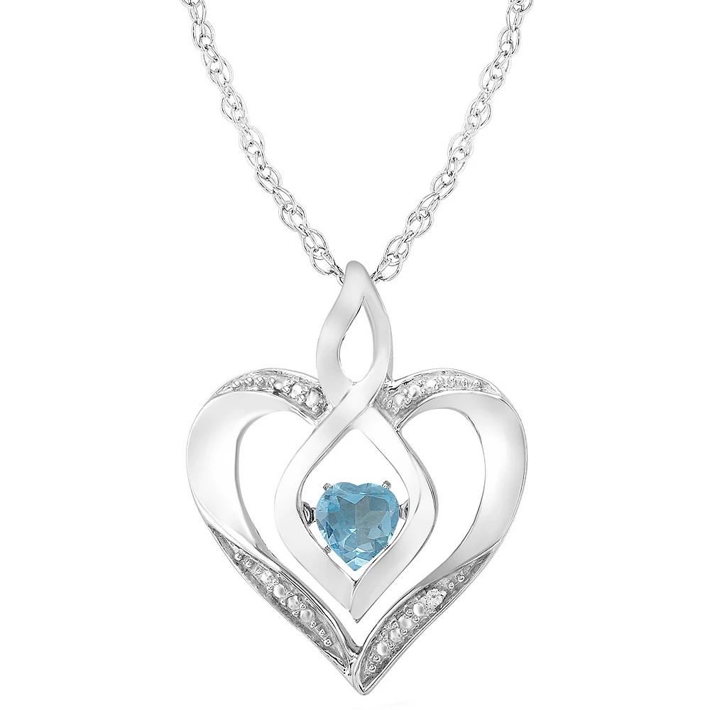 Sterling Silver Gemstone & Diamond Accent Heart Pendant Necklace, Women's, Size: 18", Created Blue Blue Product Image