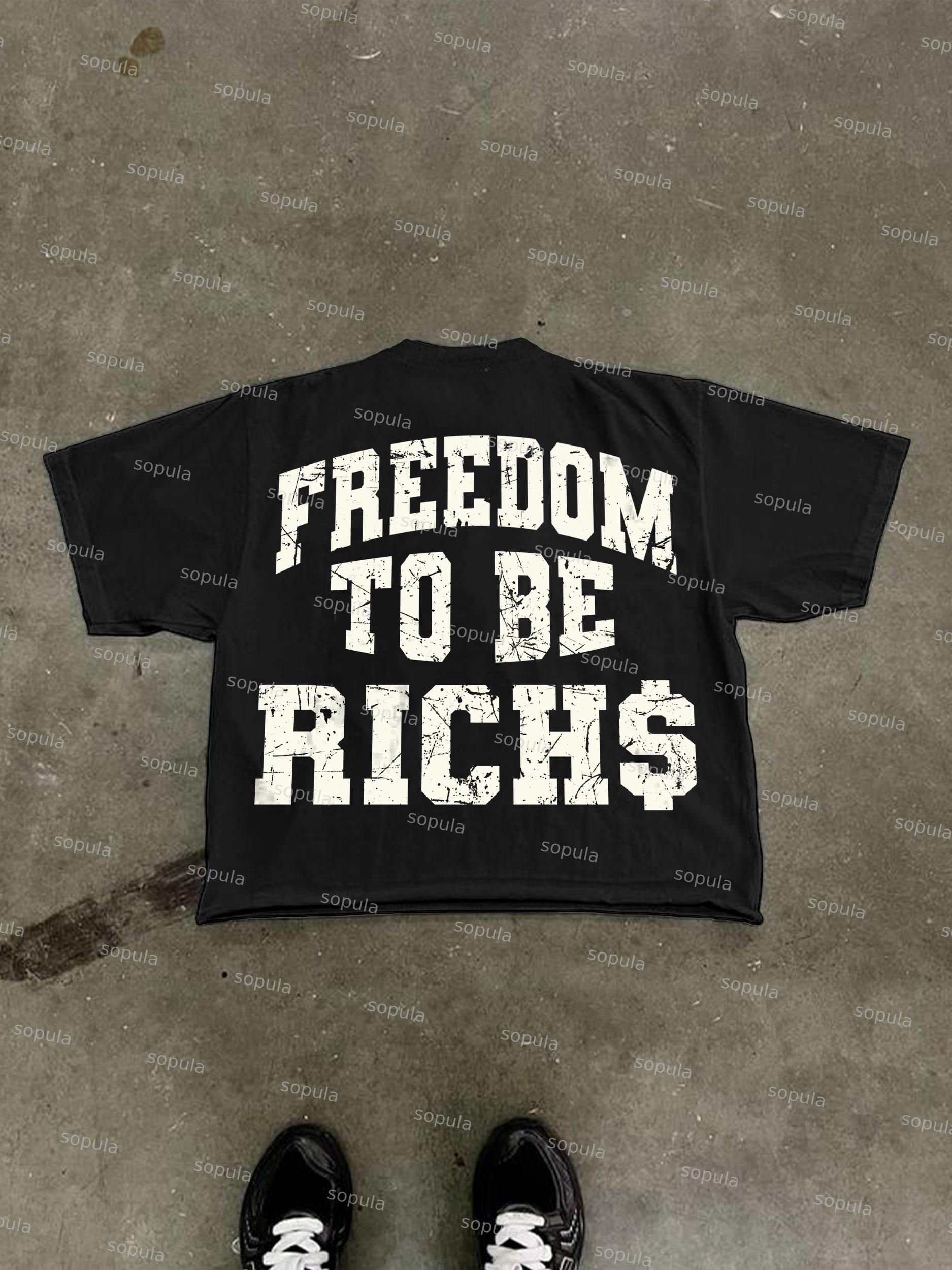 Men's Stay Rich Big Head Cartoon Graphic Cropped T-shirt Product Image