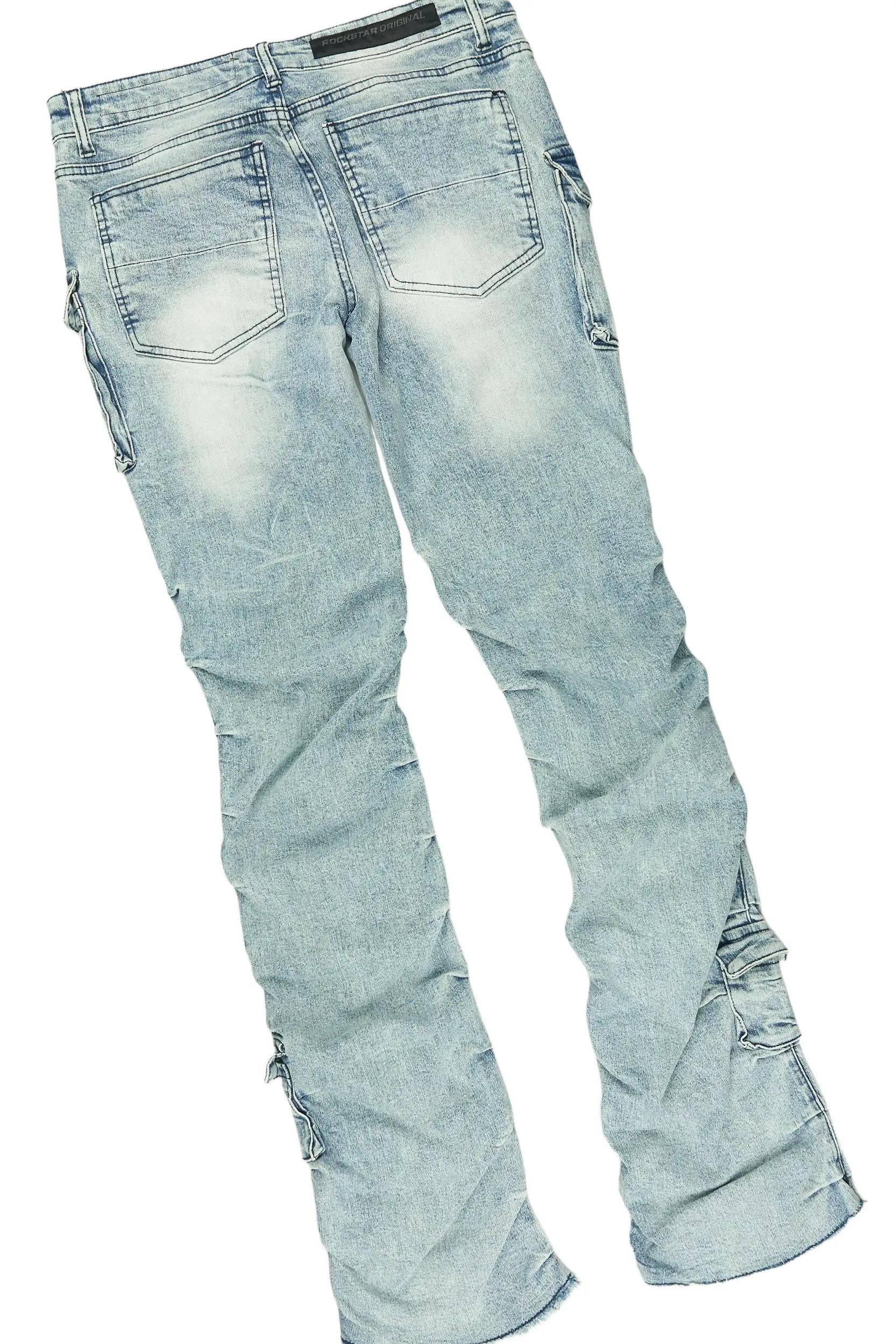 Grill 2.0 White/Light Blue Oversized Graphic T-Shirt & Gentry Stacked Flare Jean Set Male Product Image