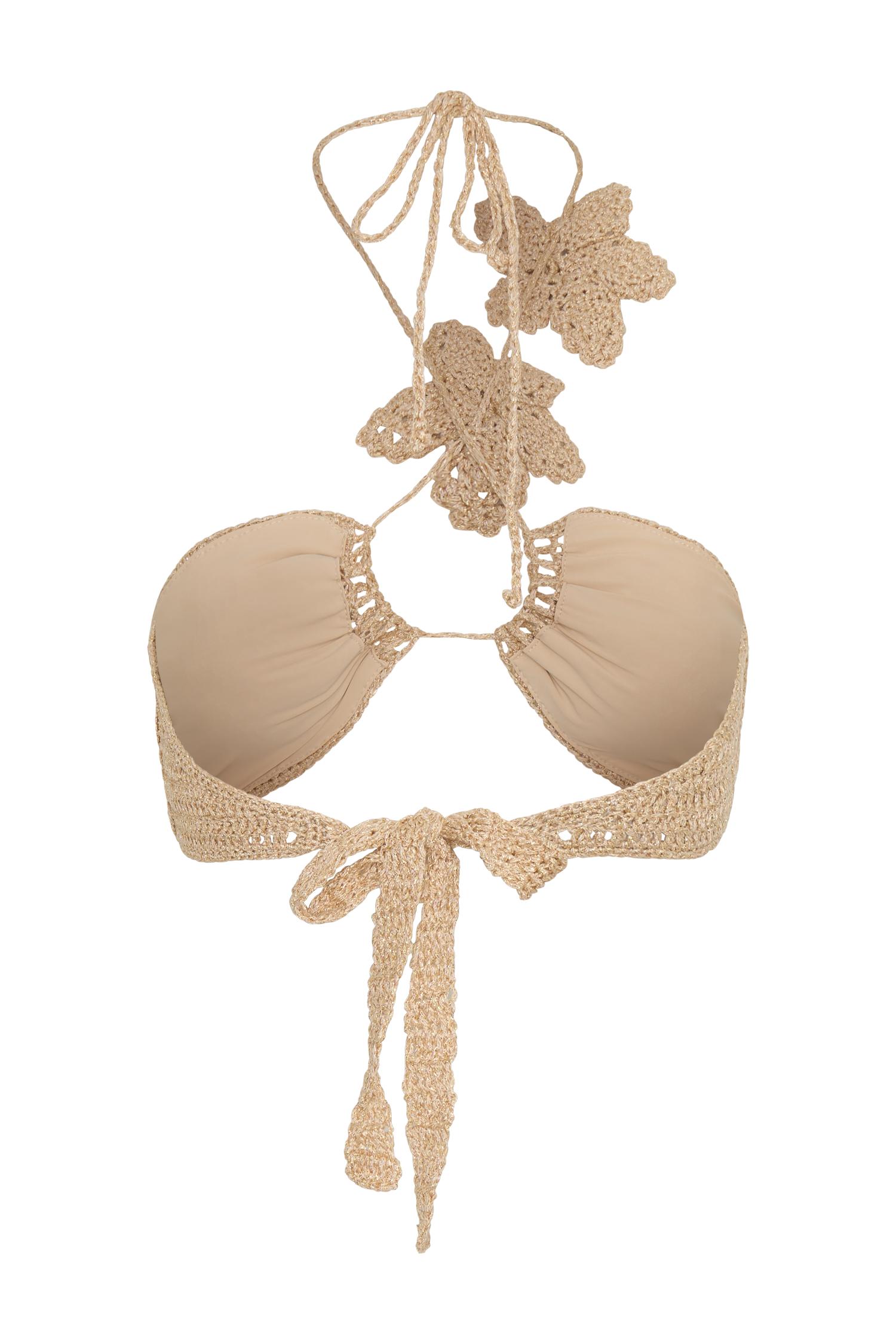 River Floral Crochet Bikini Top - Gold Product Image