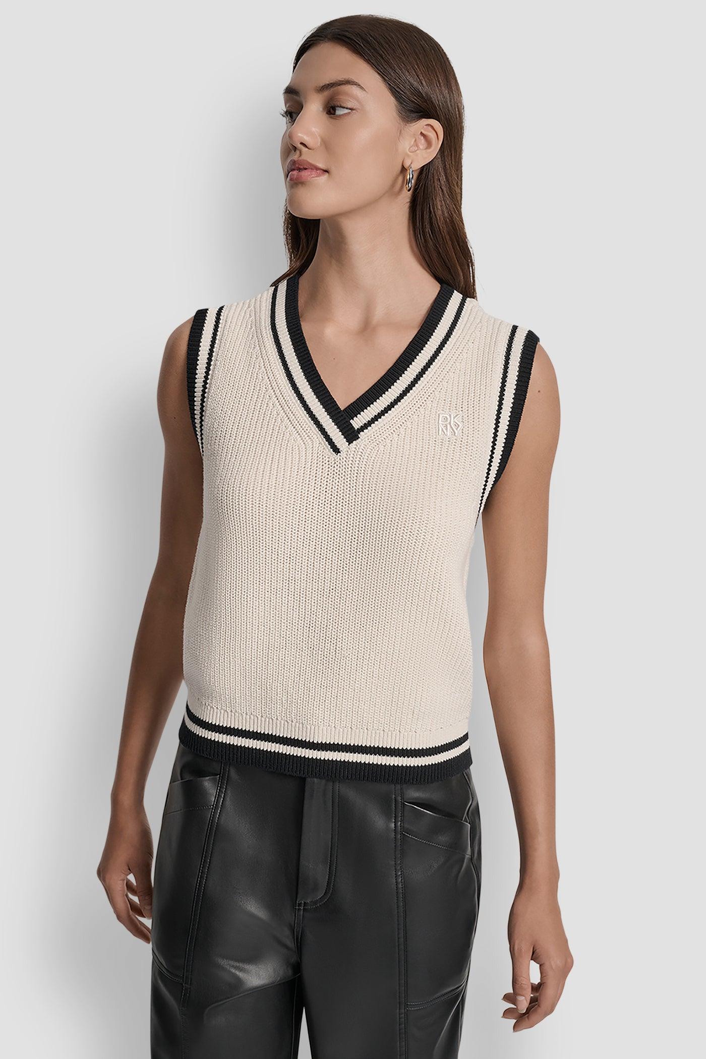V-NECK TIPPED SLEEVELESS SWEATER Product Image