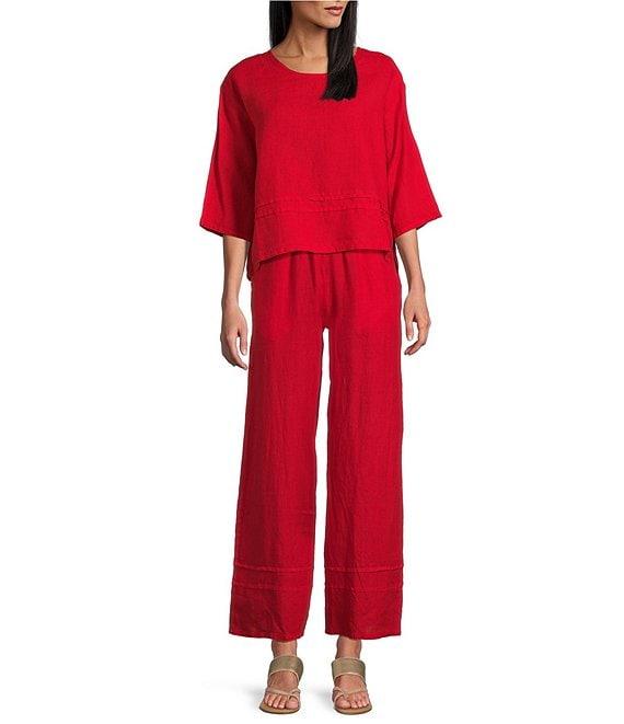 Bryn Walker Light Linen Round Neck 3/4 Sleeve Pintuck Detail Shirt Product Image