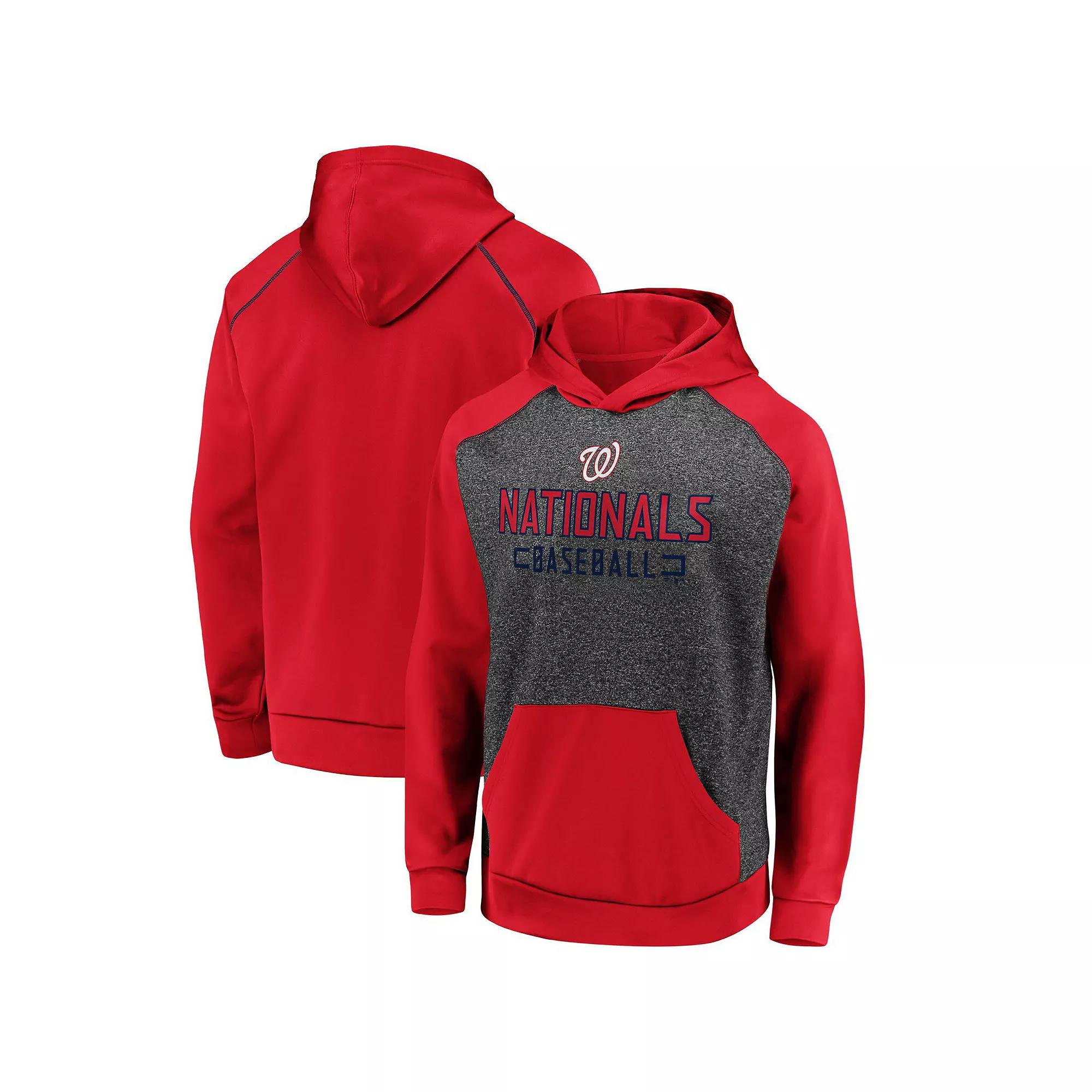 Men's Fanatics Branded Charcoal/Red Washington Nationals Game Day Ready Raglan Pullover Hoodie, Size: XL Product Image