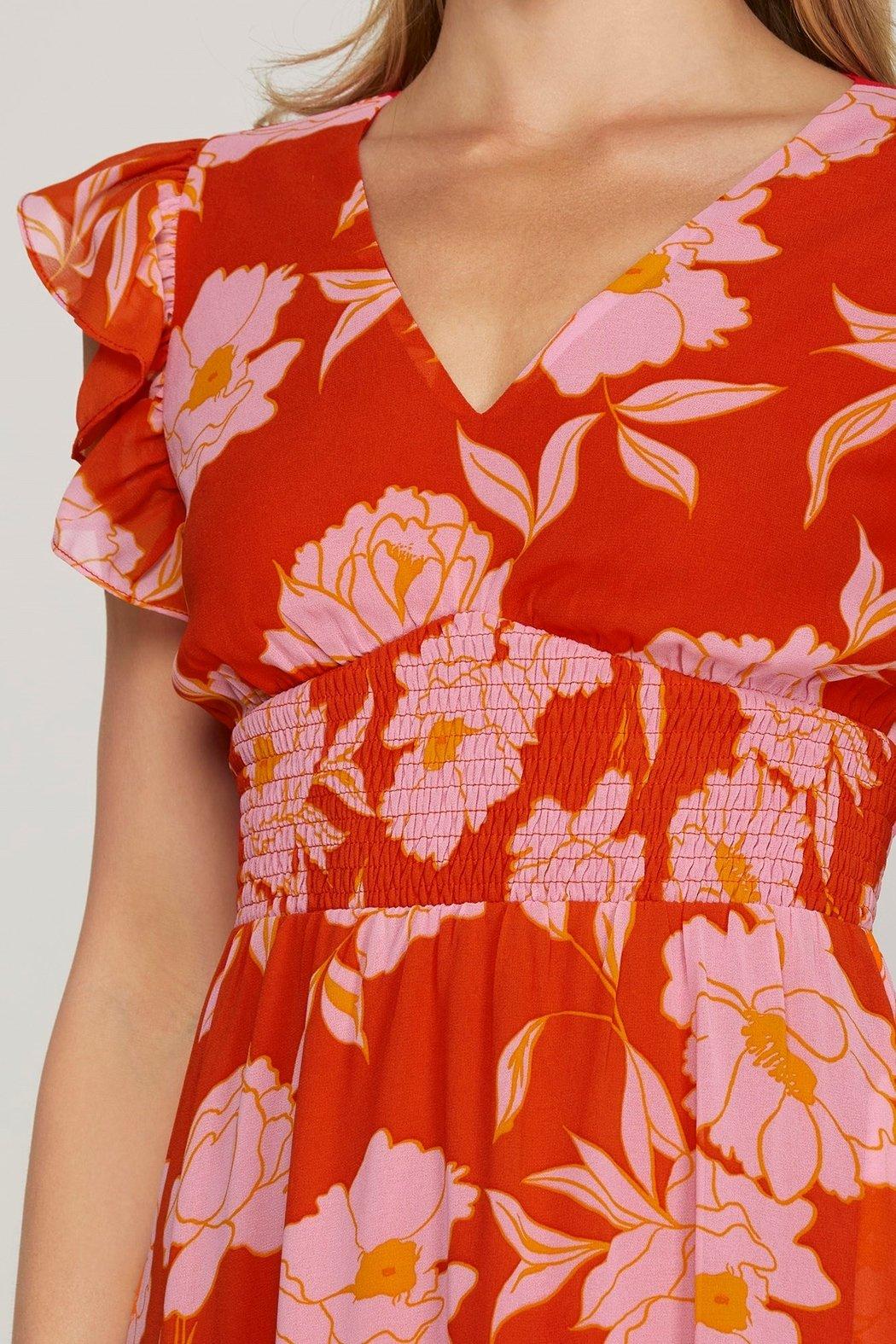 Floral Print Ruffled Sleeve Maxi Dress Product Image