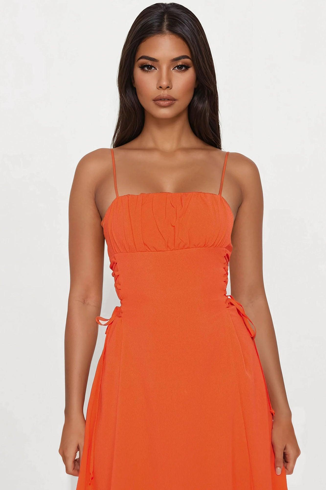 Jackie Lace Up Midi Dress - Orange Product Image