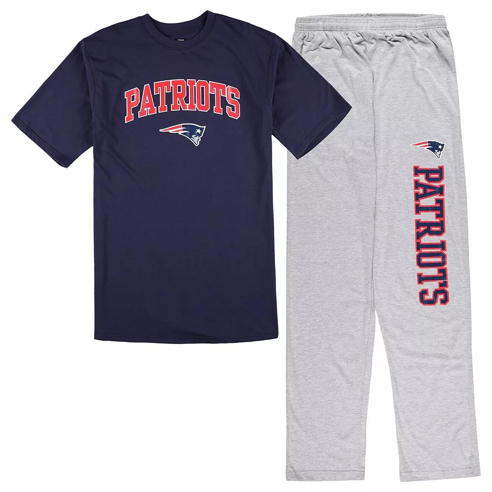 Men's Concepts Sport Navy/Heather Gray New England Patriots Big & Tall T-Shirt & Pajama Pants Sleep Set,  Product Image