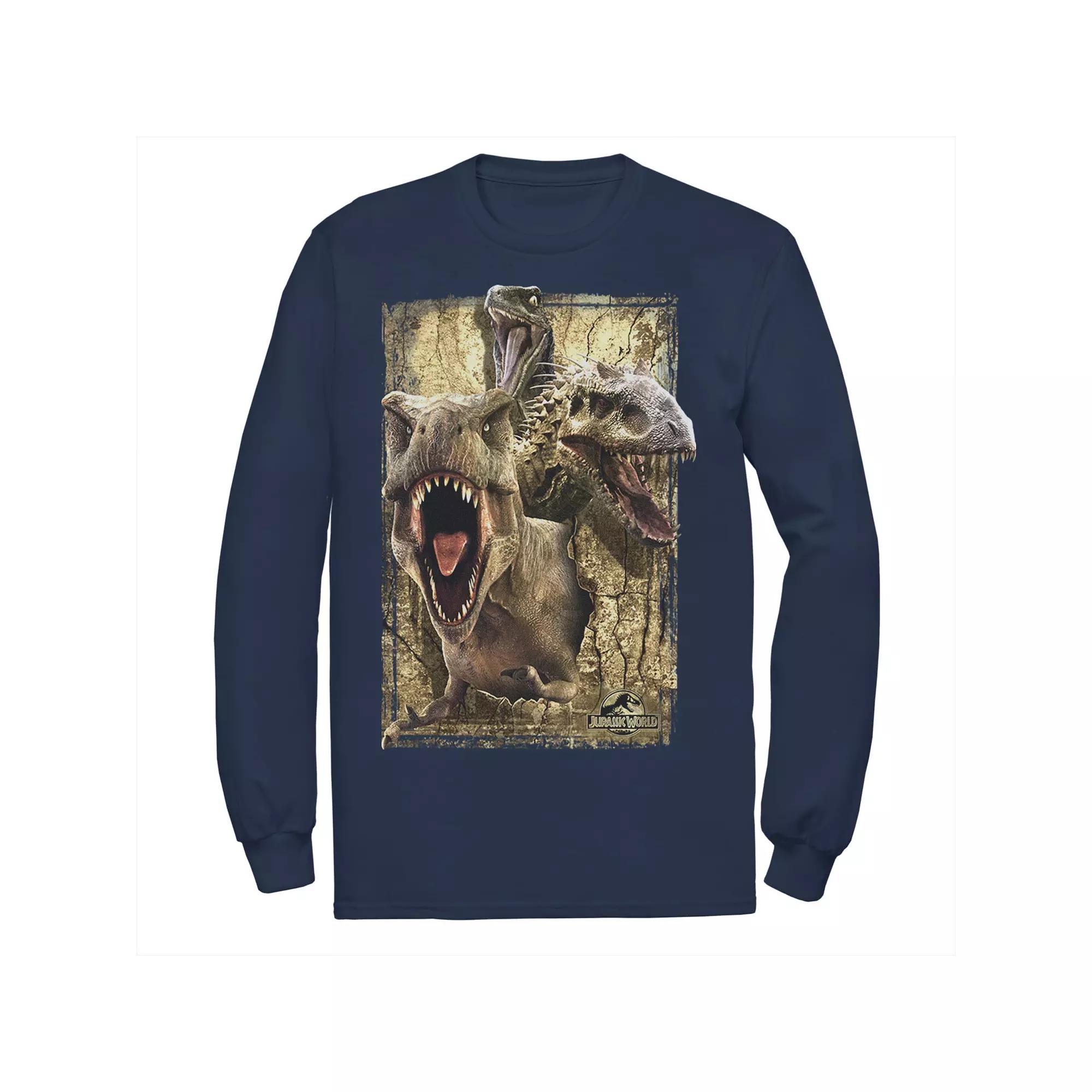 Men's Jurassic World T-Rex Indominus Rex & Raptor Long Sleeve Graphic Tee,  Product Image