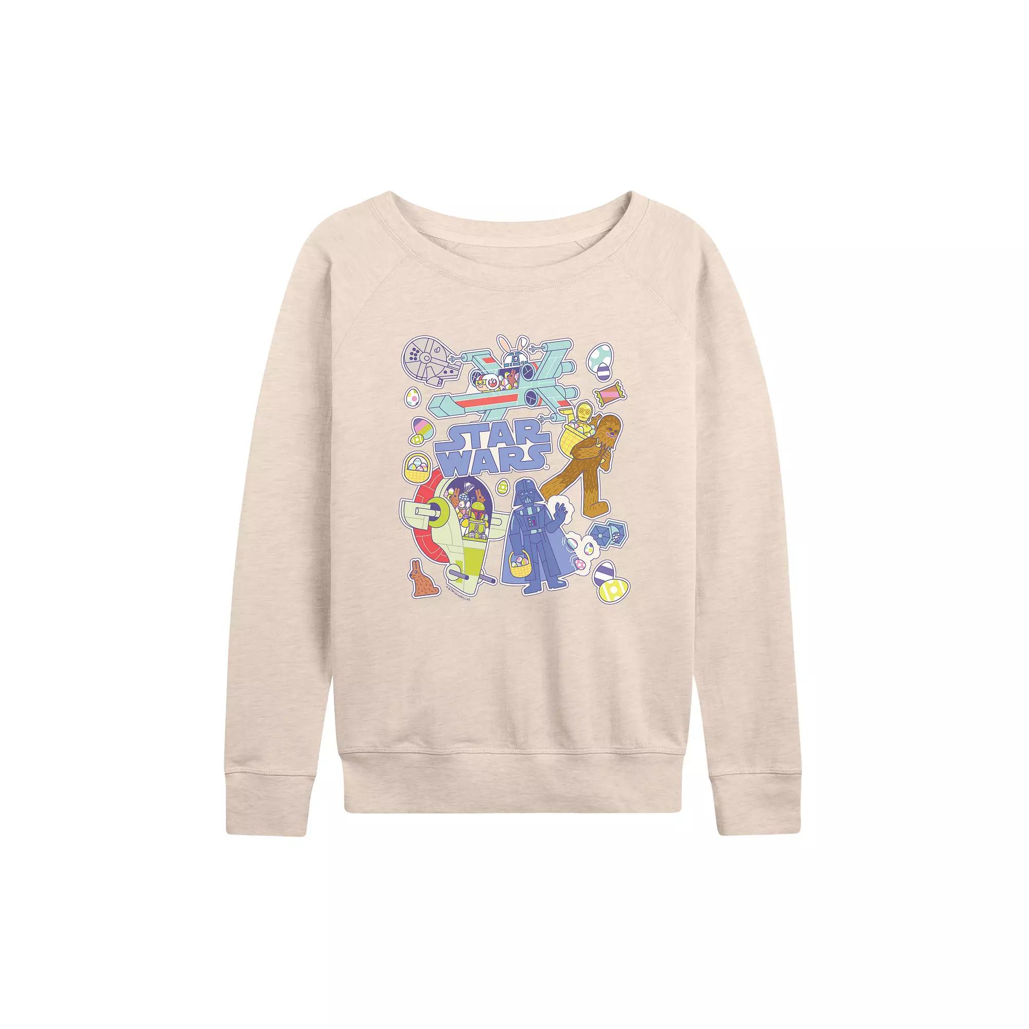 Women's Star Wars Easter Stickers French Terry Long Sleeve Tee,  Product Image