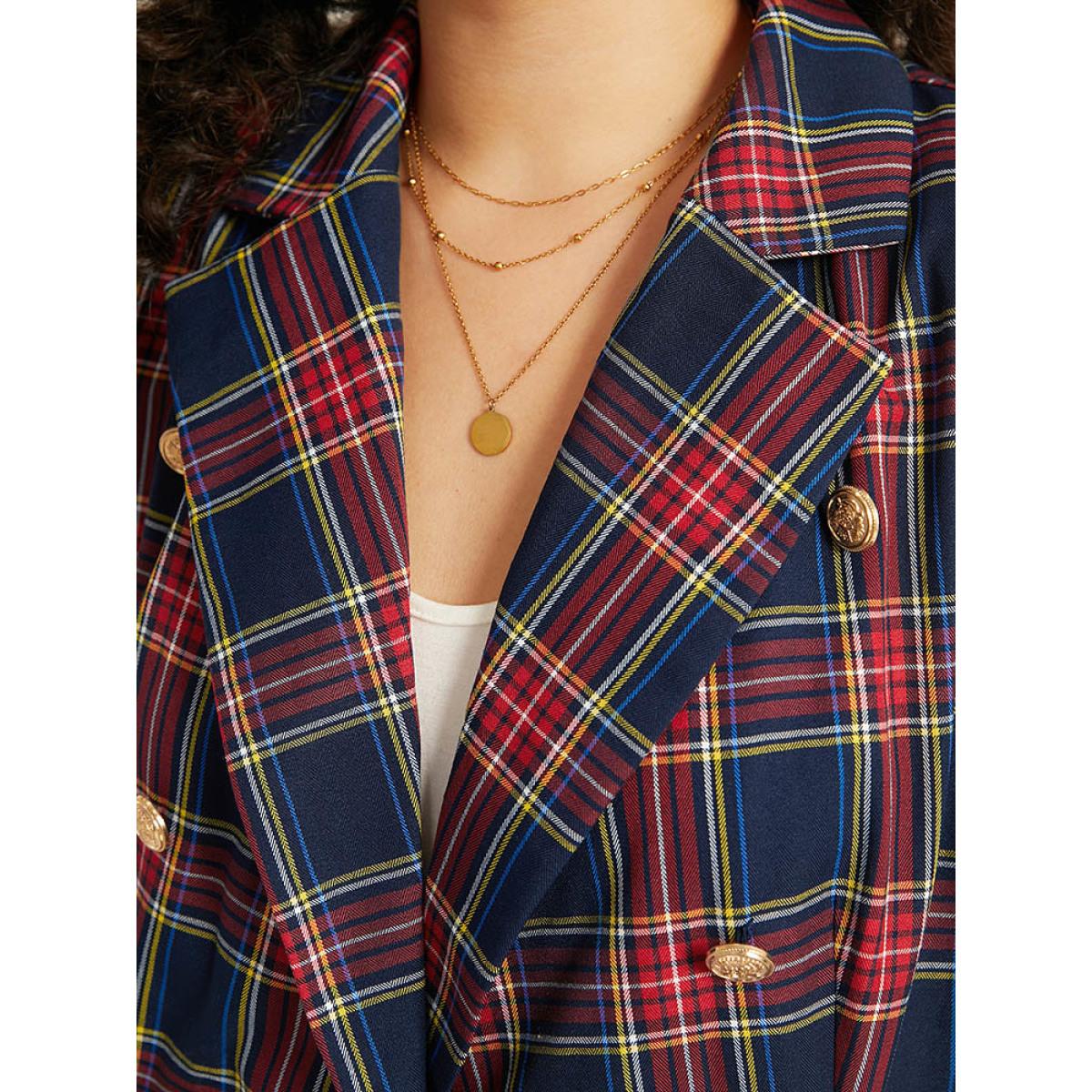 Plus Size Plaid Metal Detail Pocket Blazer Multicolor Women Dailywear Plaid Button Sleeve Long Sleeve Suit Collar 10/M Pocket Casual Blazers BloomChic Product Image