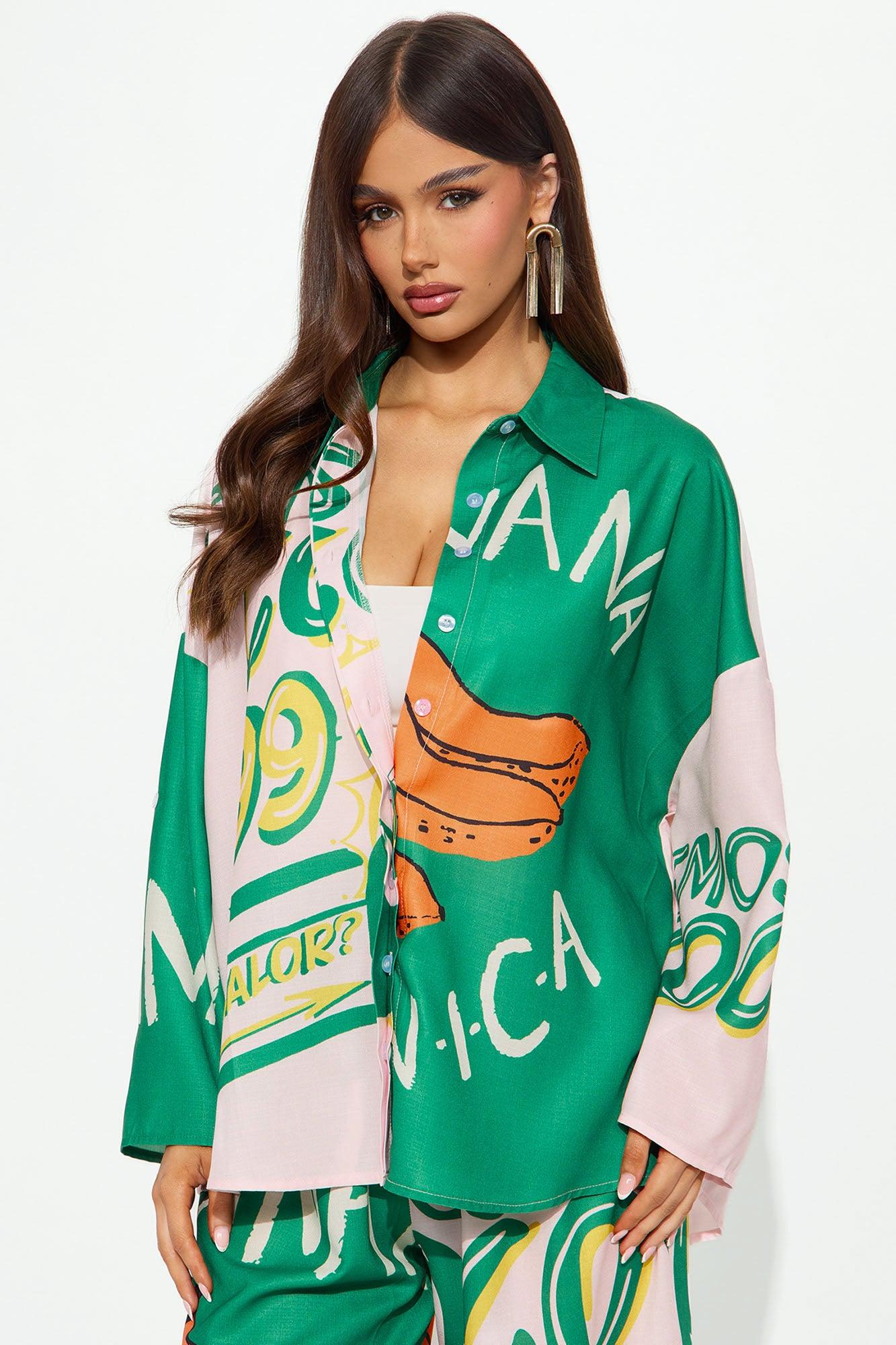 Sunset Vacation Linen Pant Set - Green Product Image