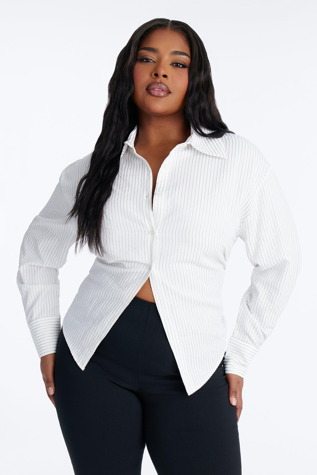 Like You Mean It Tie Back Pinstripe Shirt - White/combo Female Product Image