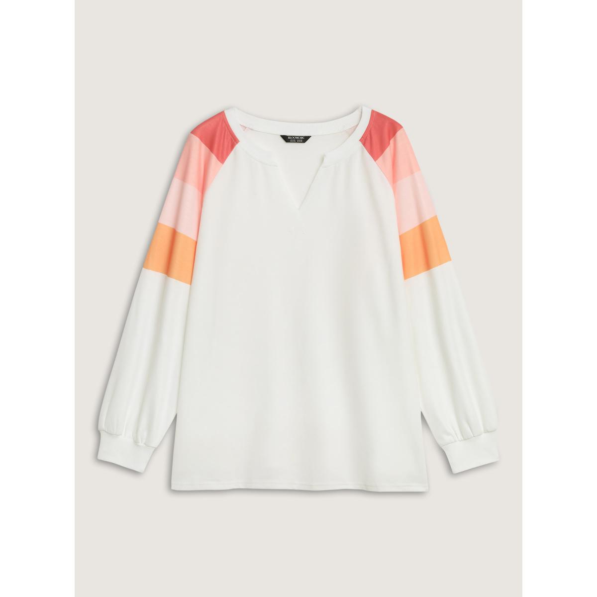 Plus Size Color Block Notched Collar Sweatshirt Women WhiteSmoke Contrast Flat collar with V-notch Casual Sweatshirts BloomChic 10/M Product Image