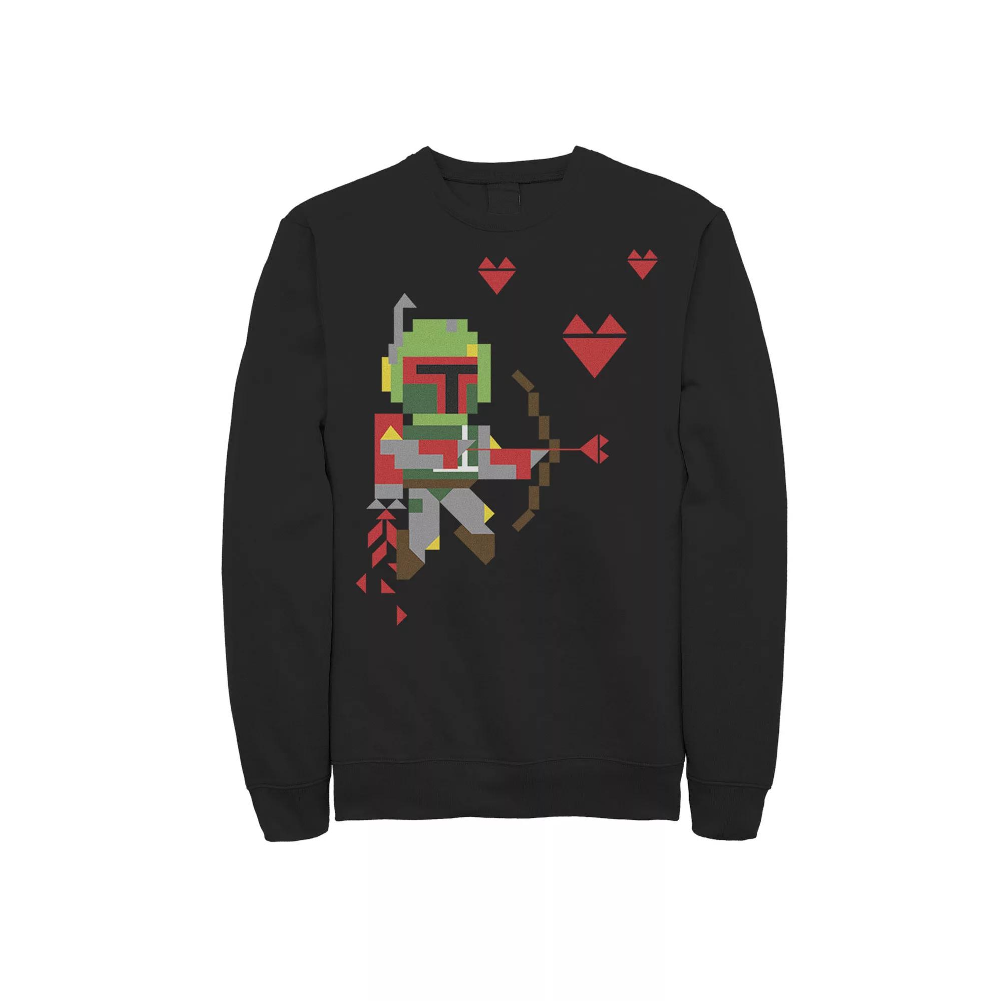 Men's Star Wars Boba Fett 8-Bit Cupid Hearts Valentine's Day Sweatshirt,  Product Image