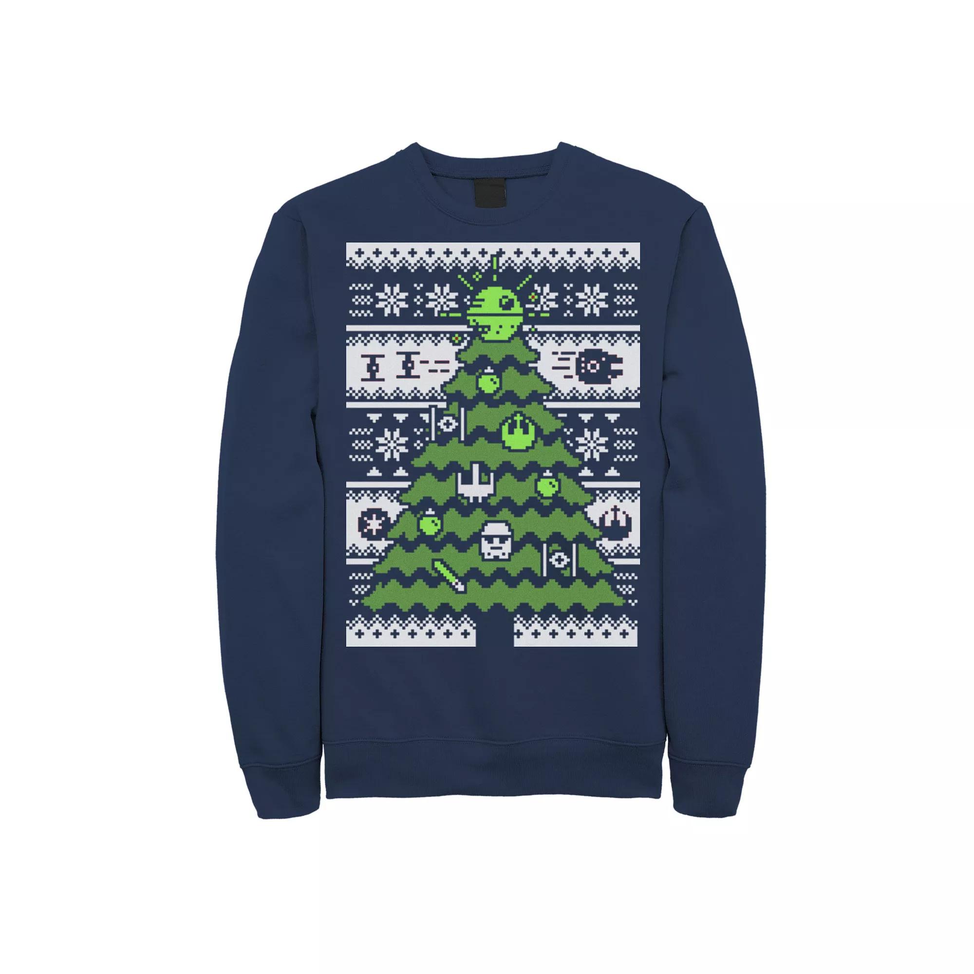 Men's Star Wars Death Star Christmas Tree Ugly Sweater Graphic Fleece Pullover,  Product Image