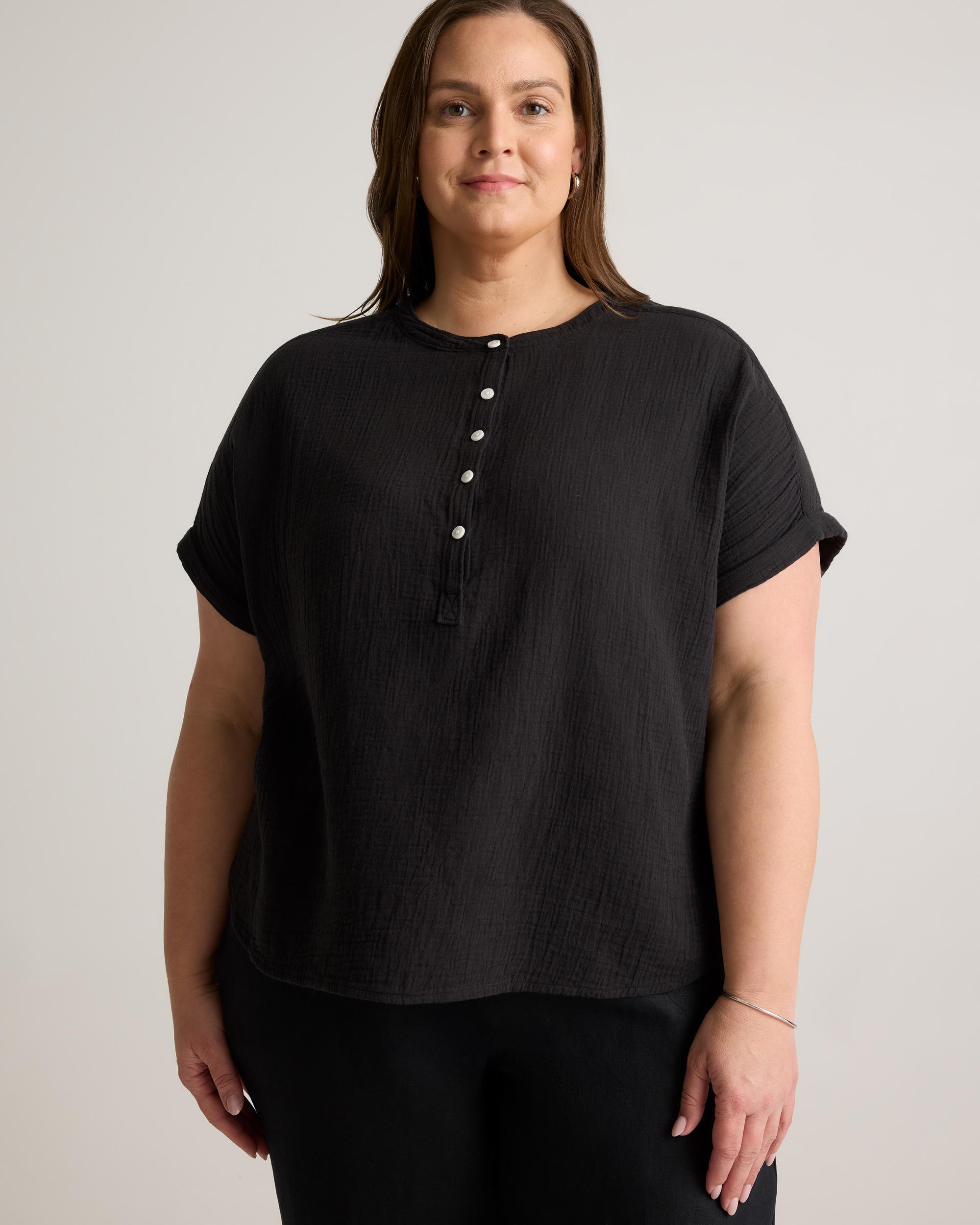 Quince | Women's Gauze Roll Sleeve Shirt Organic Cotton Product Image