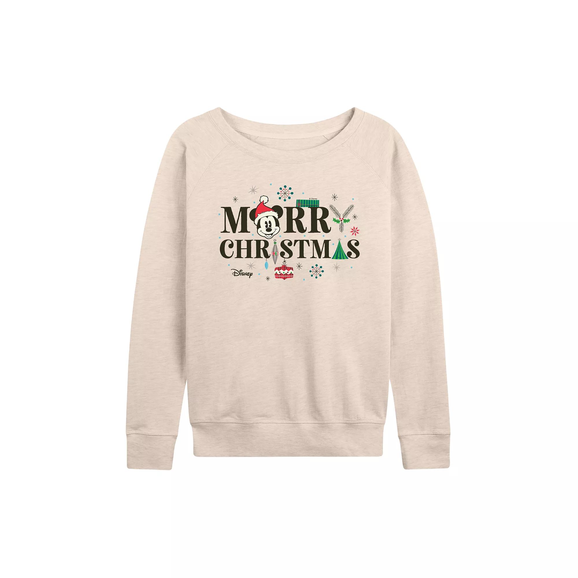 Disney's Mickey Mouse Women's Merry Christmas French Terry Long Sleeve Tee,  Product Image