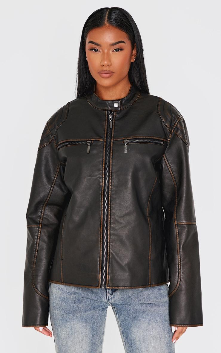 Black Detailed Shoulder Biker Jacket Product Image