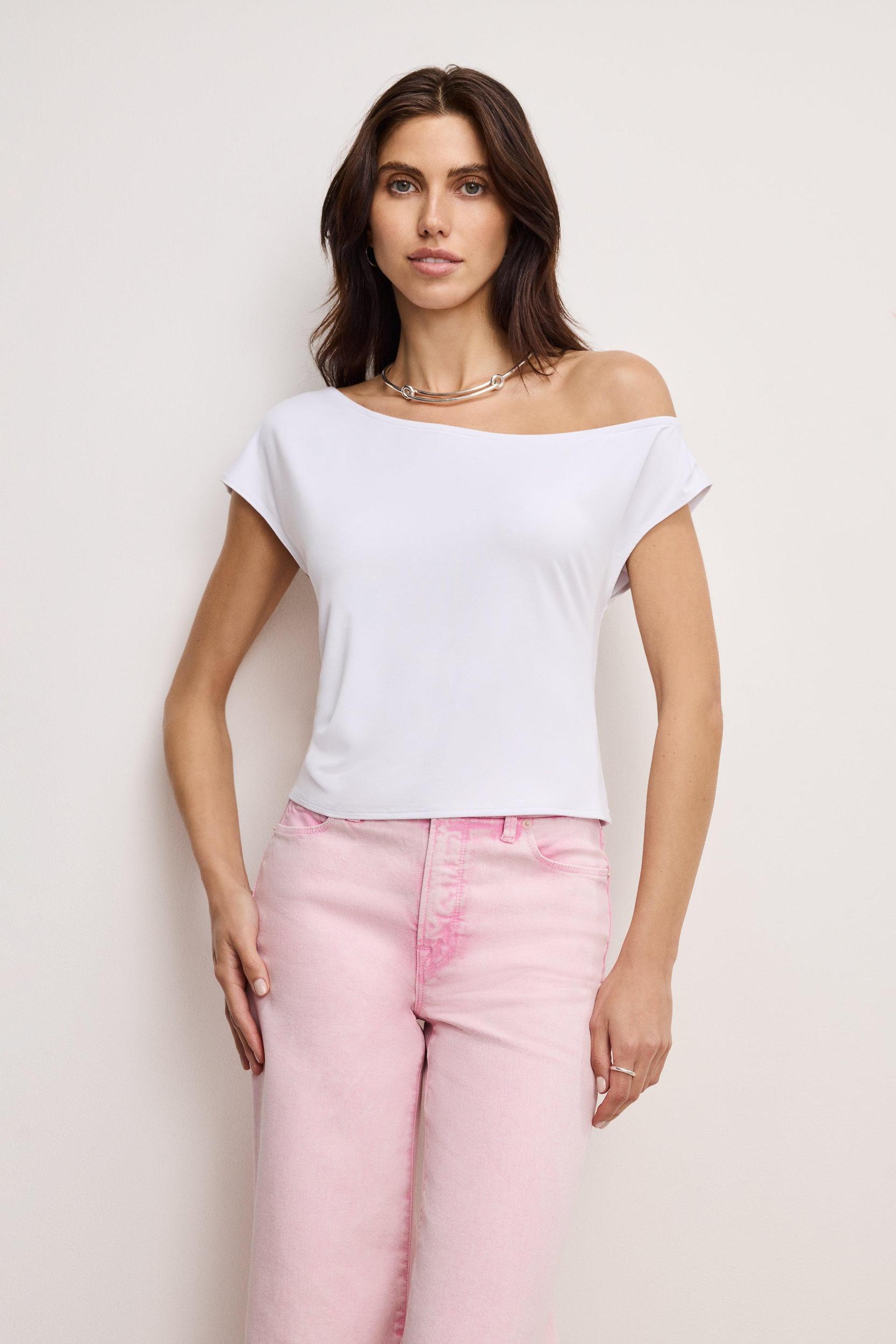 STRETCH JERSEY ASYMMETRIC TOP | WHITE001 Product Image