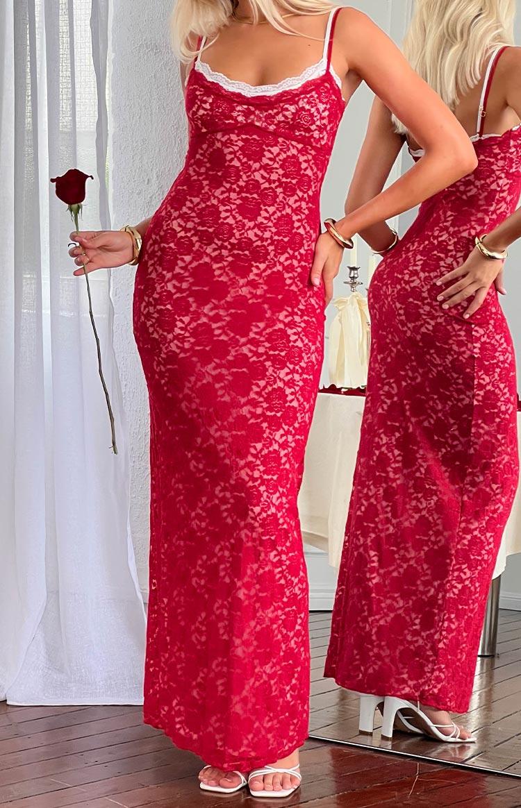 Kata Red Lace Maxi Dress Product Image