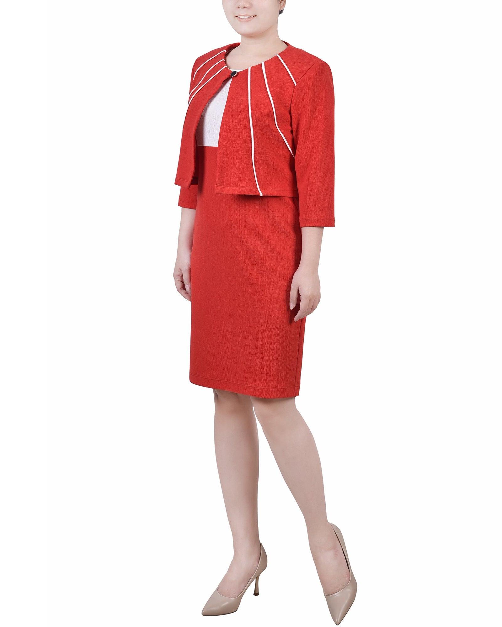 Red 2 Piece Colorblocked Dress Set Product Image
