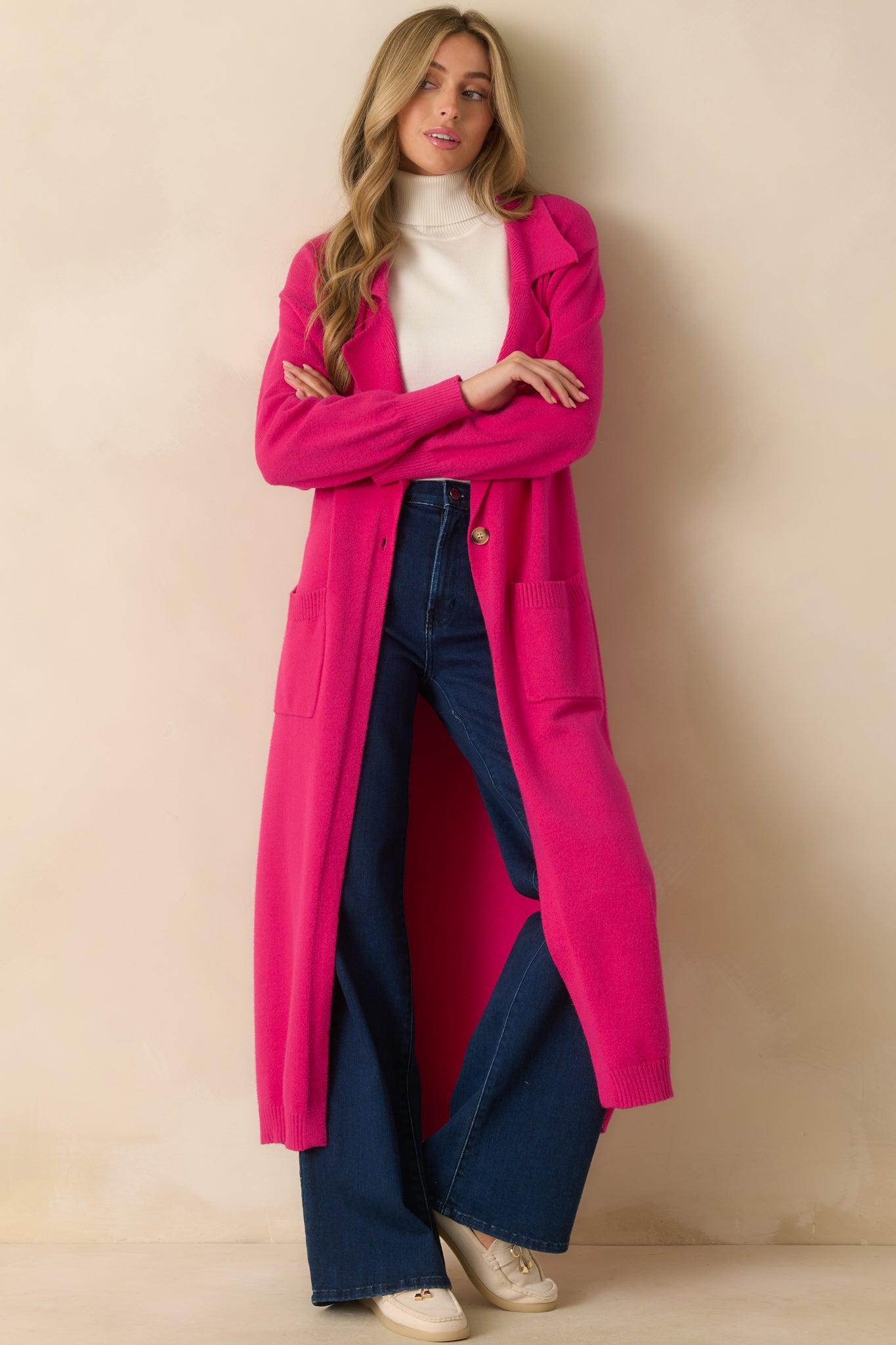 Shopping Around Hot Pink Longline Cardigan L / Hot Pink Product Image