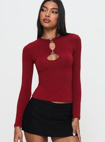 Orlaith Cut Out Long Sleeve Top Burgundy Product Image