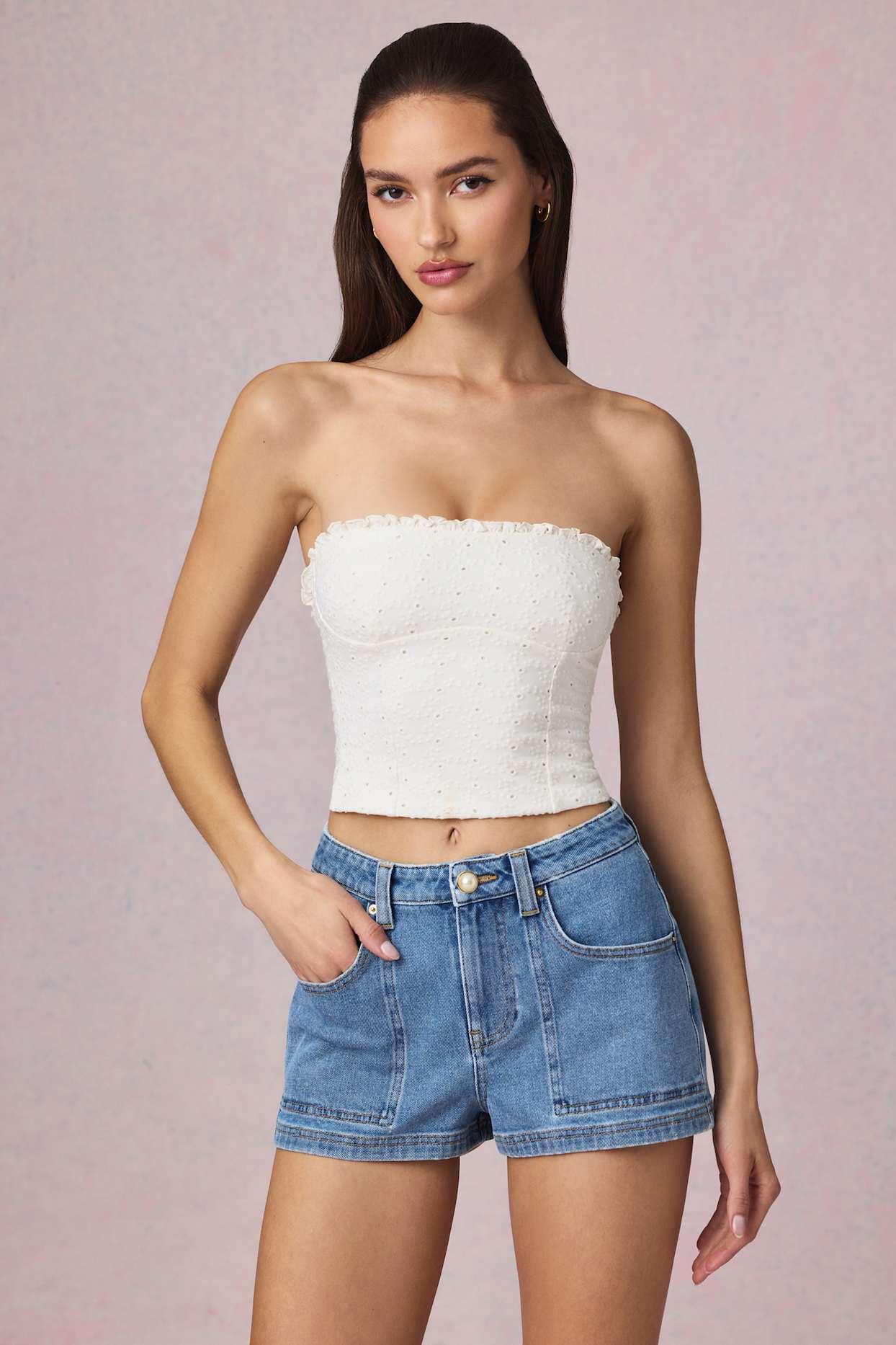 Broderie Anglaise Camisole Top in White Product Image
