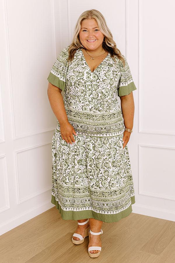 Bright Days Ahead Floral Midi Dress in Olive Curves Product Image