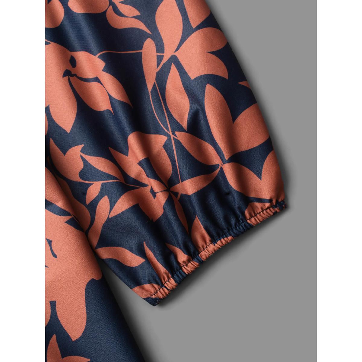 Plus Size Indigo Notched Silhouette Floral Print Lantern Sleeve Blouse Women Elegant Long Sleeve Notched collar Everyday Blouses BloomChic 22-24/3X Product Image