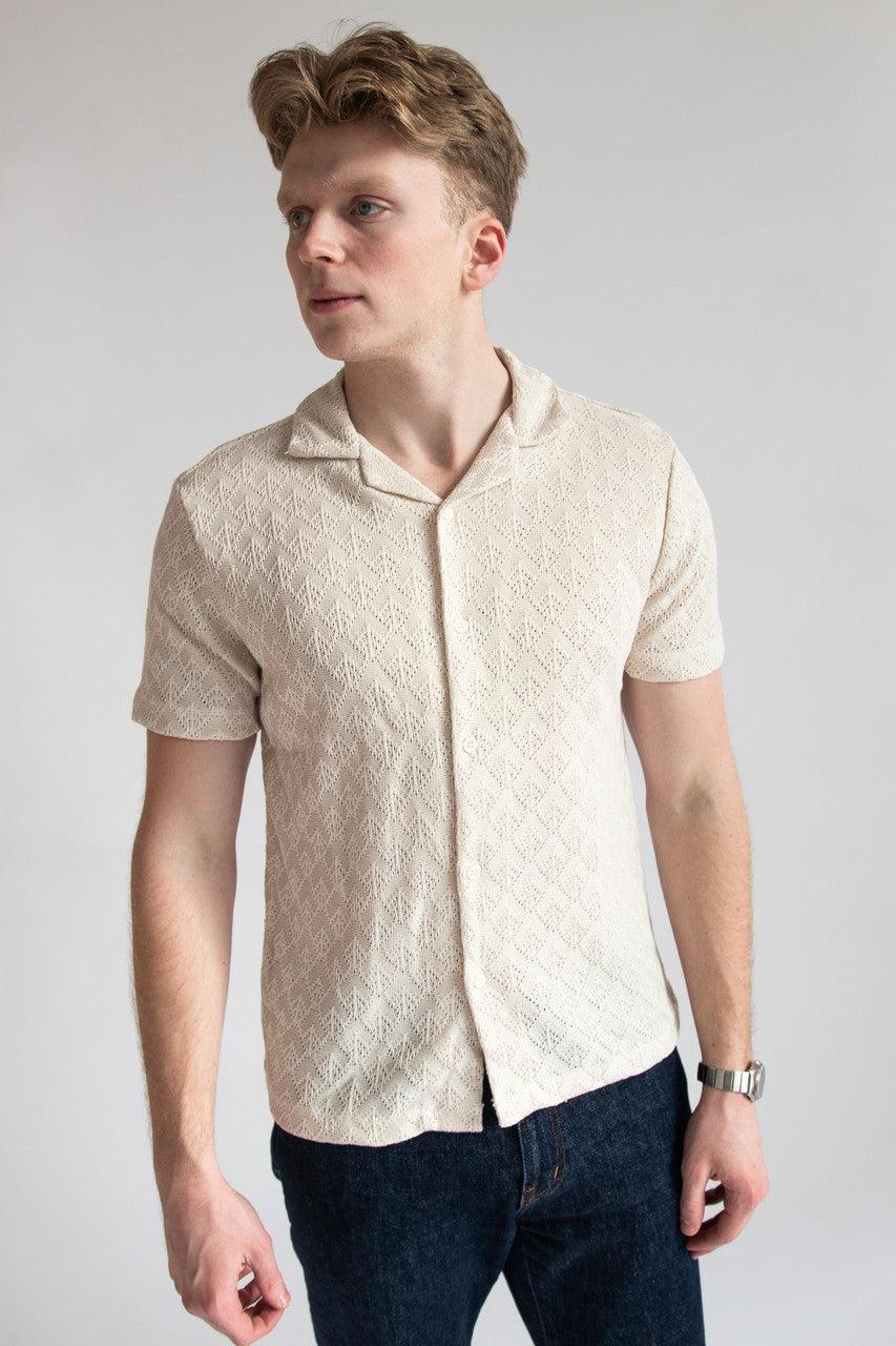 Textured Diamond Crochet Button Up Shirt Product Image