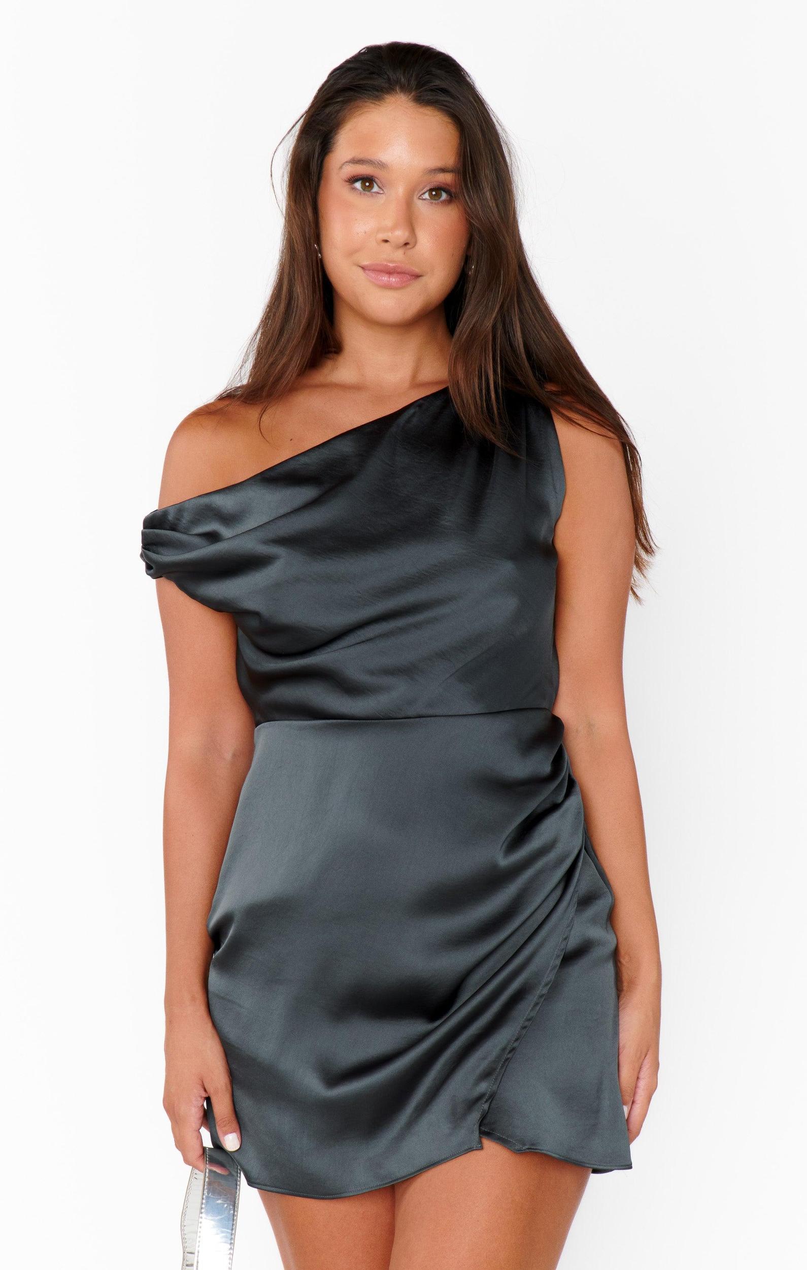 Jodie Mini Dress ~ Gunmetal Hammered Satin Product Image