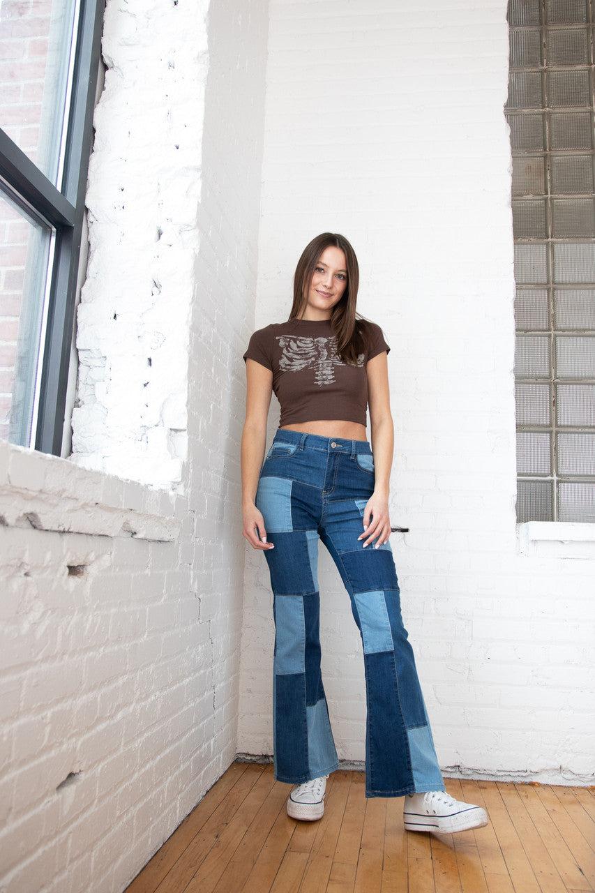 Bell Bottom Patchwork Jeans Product Image
