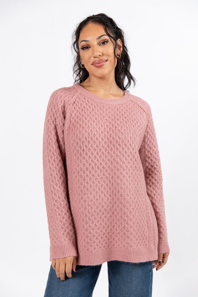 Cable Knit Cuddles Mauve Oversized Crew Neck Sweater FINAL SALE Product Image