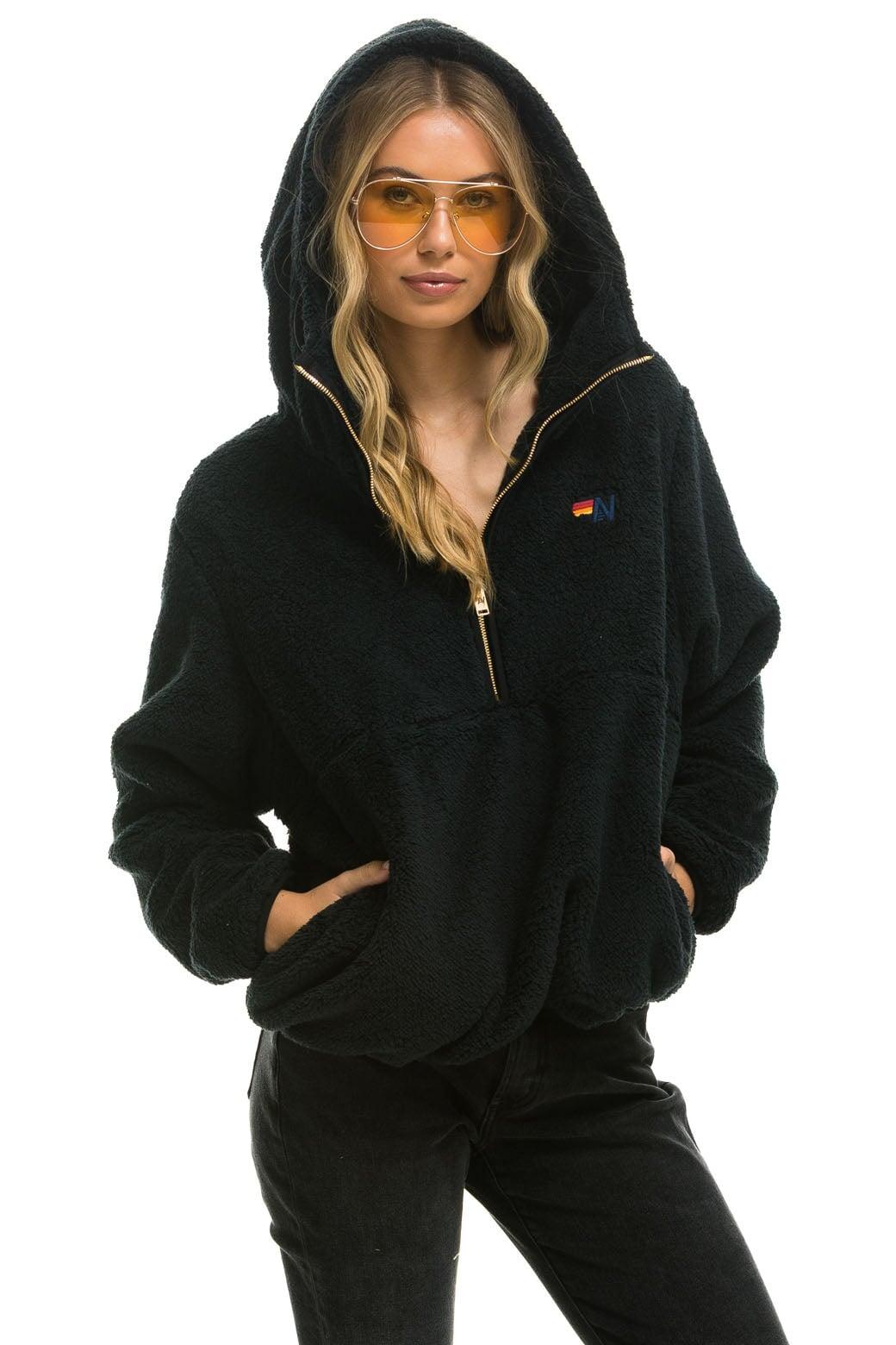 TEDDY APRES  HOODED HALF ZIP JACKET - BLACK Female Product Image