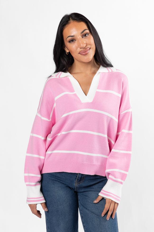 Imagine That Pink Striped Collared Sweater Product Image