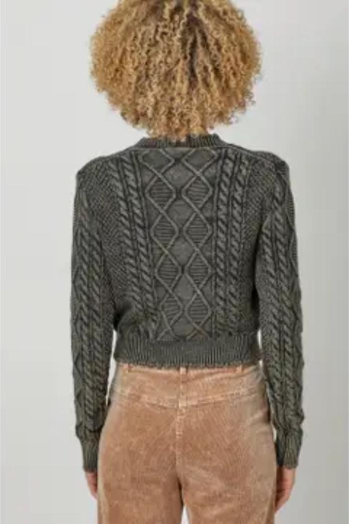Washed Cropped Cable Knit Sweater Product Image