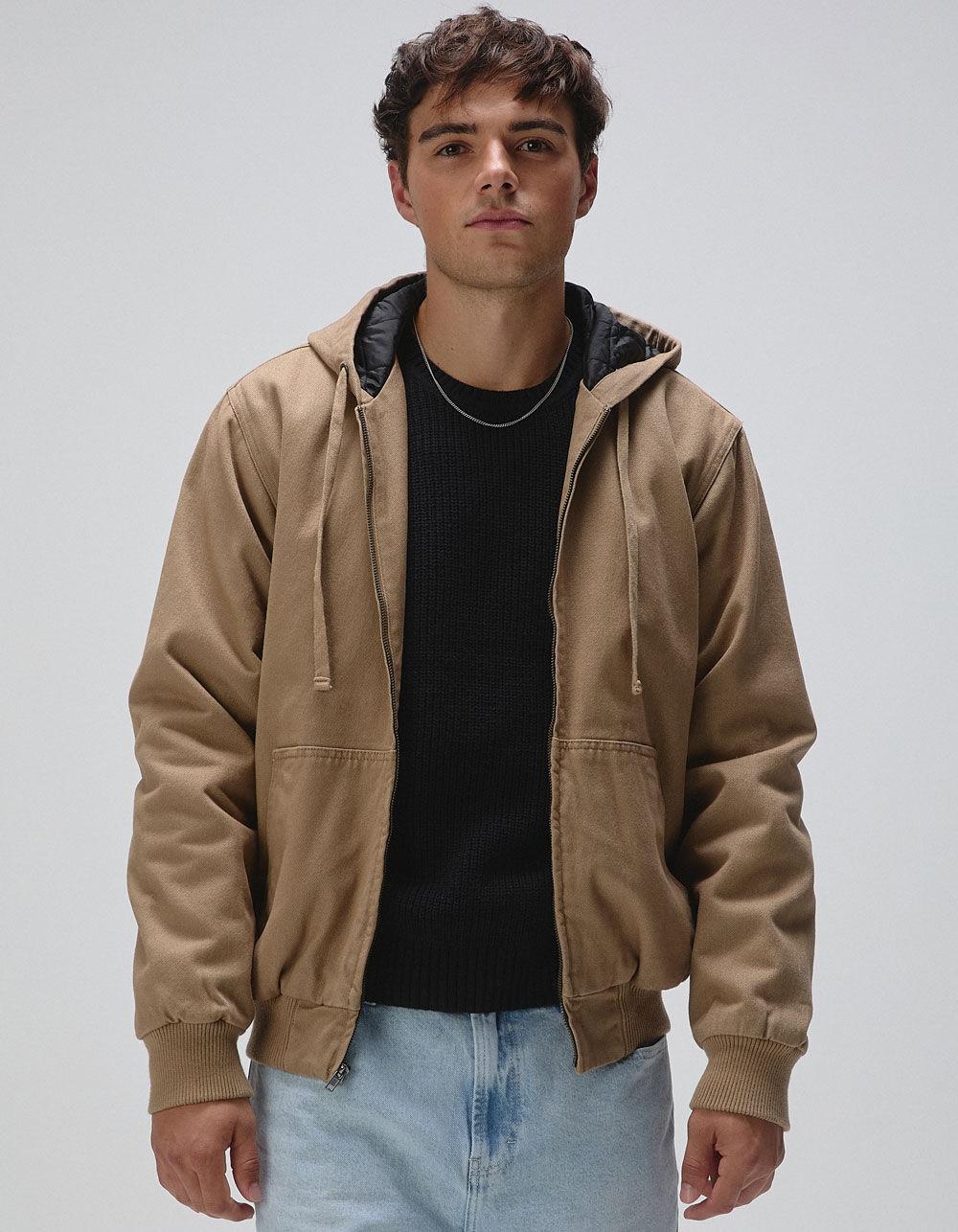 RSQ Mens Oversized Hooded Twill Jacket - TAN Product Image