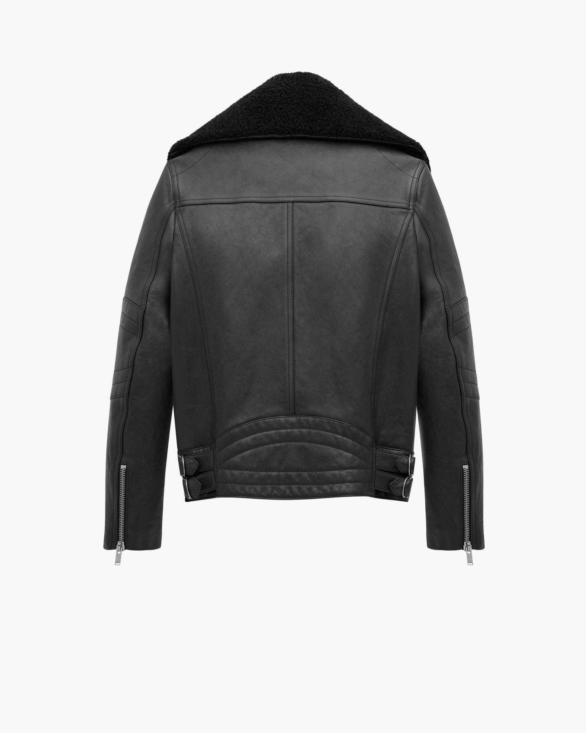 biker jacket in vintage leather and shearling Product Image