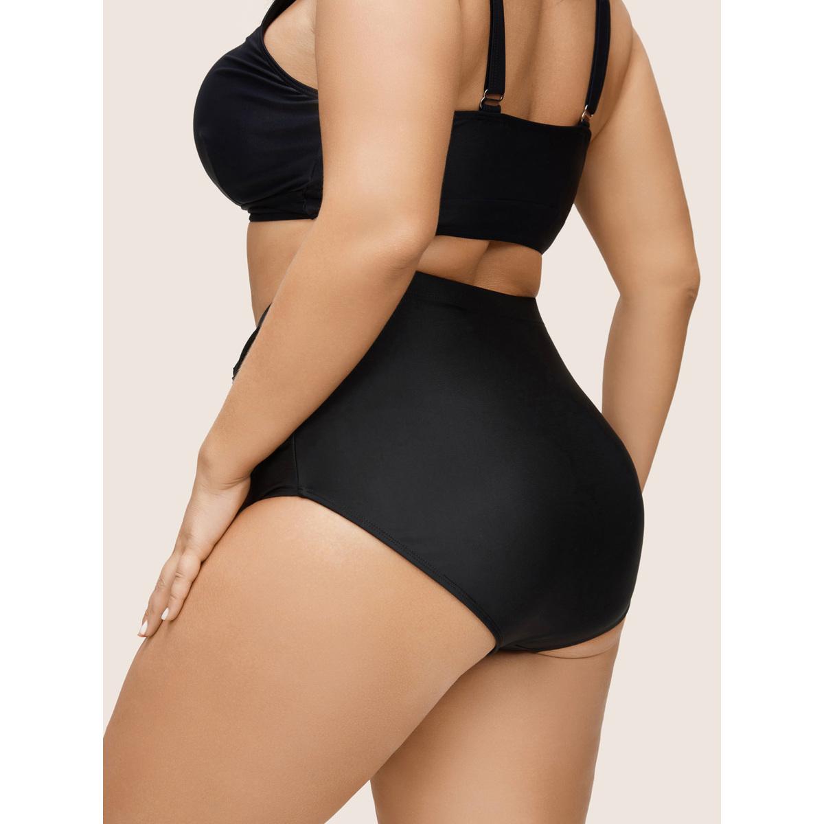 Plus Size Solid Ruched Elastic Waist High Rise Swim Bottom Women's Swimwear Black Beach Non High stretch Skinny High Rise Curve Swim Bottoms BloomChic 28/5X Product Image