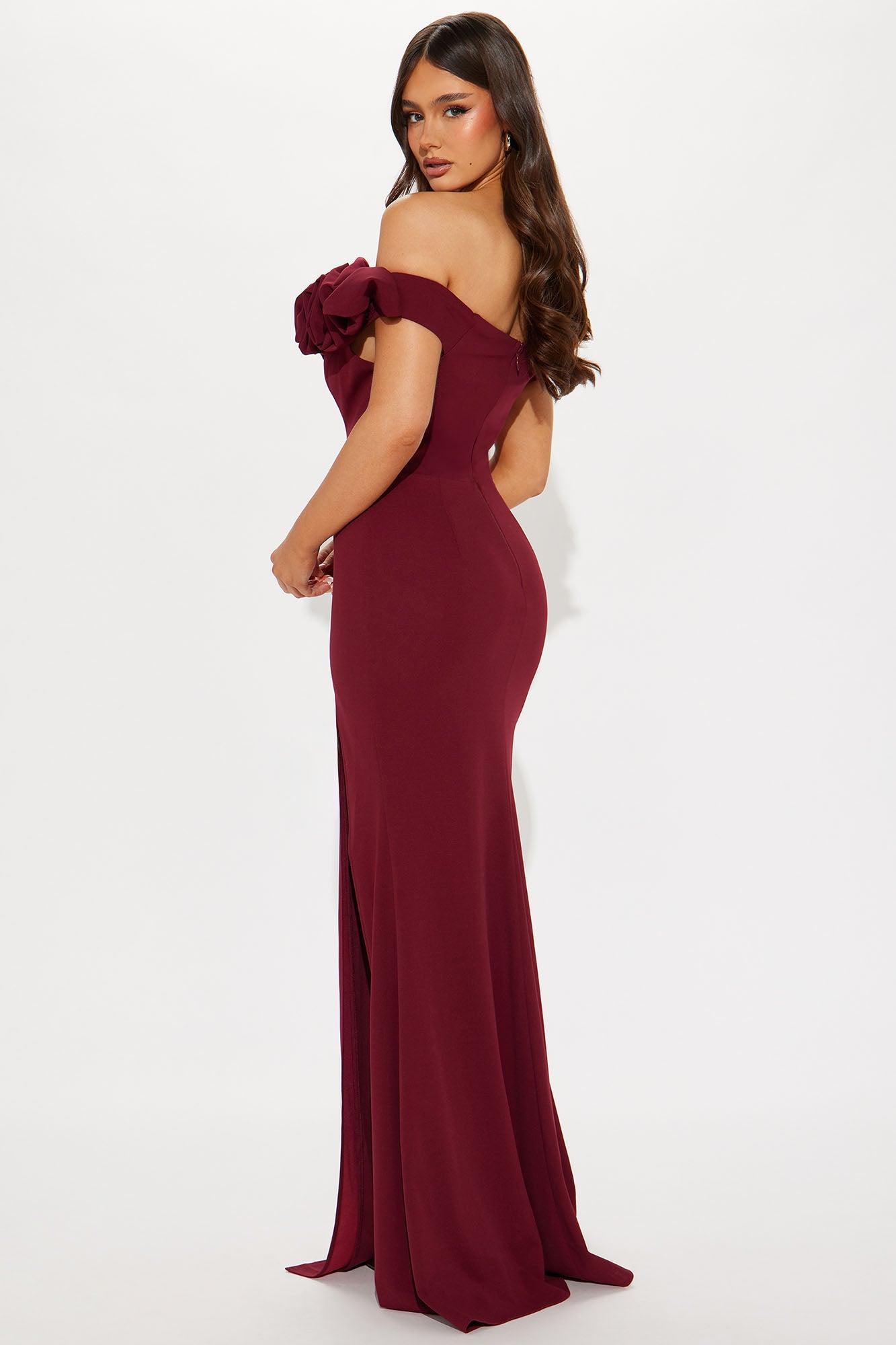Ericka Floral Off Shoulder Gown - Wine Product Image