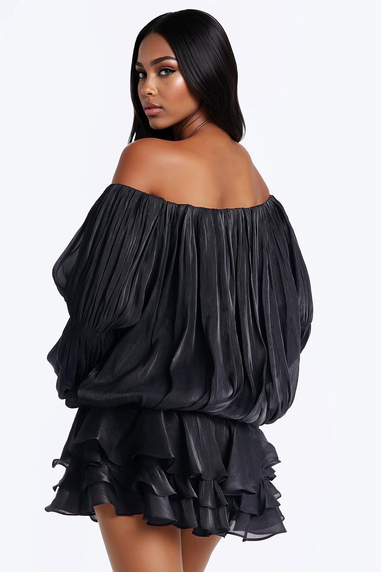 Oralee Off Shoulder Organza Mini Dress - Black Female Product Image