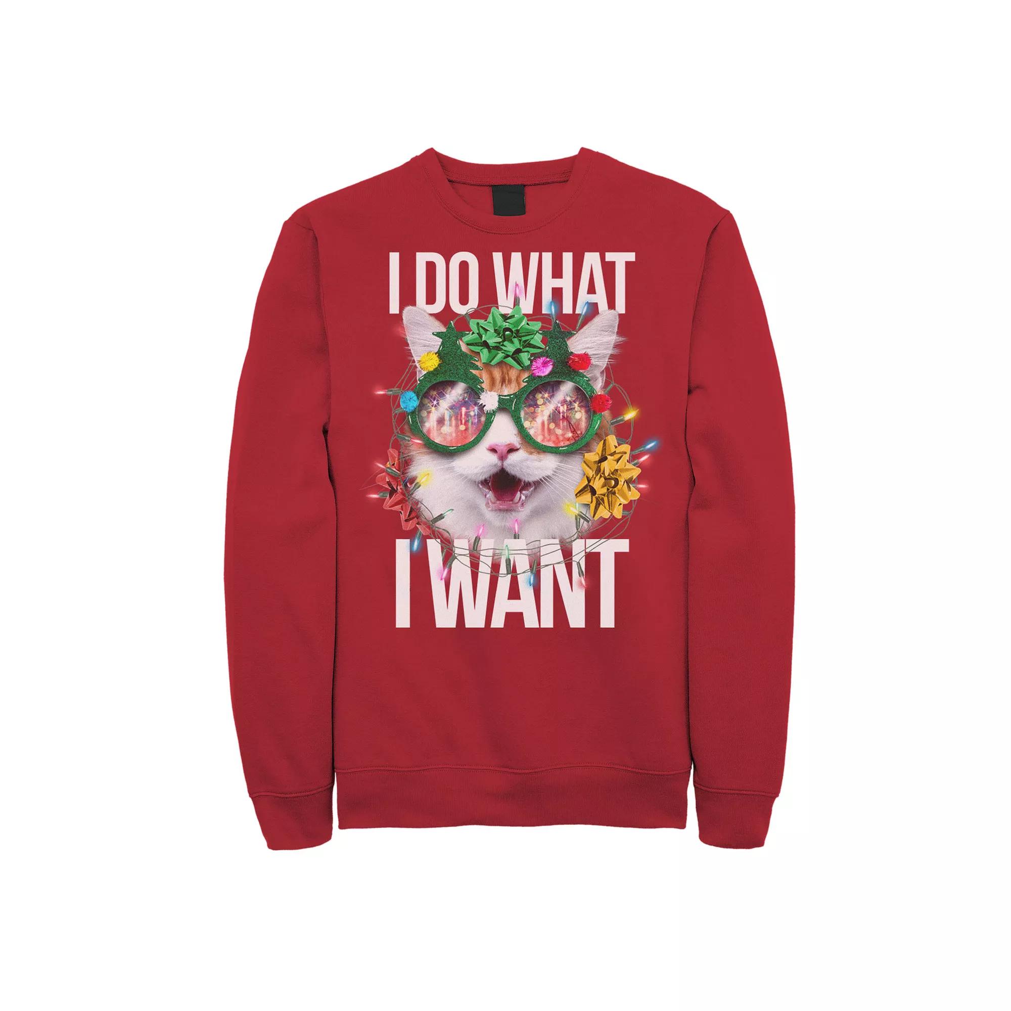 Men's Sassy Christmas Cat Fleece Crewneck Sweatshirt,  Product Image